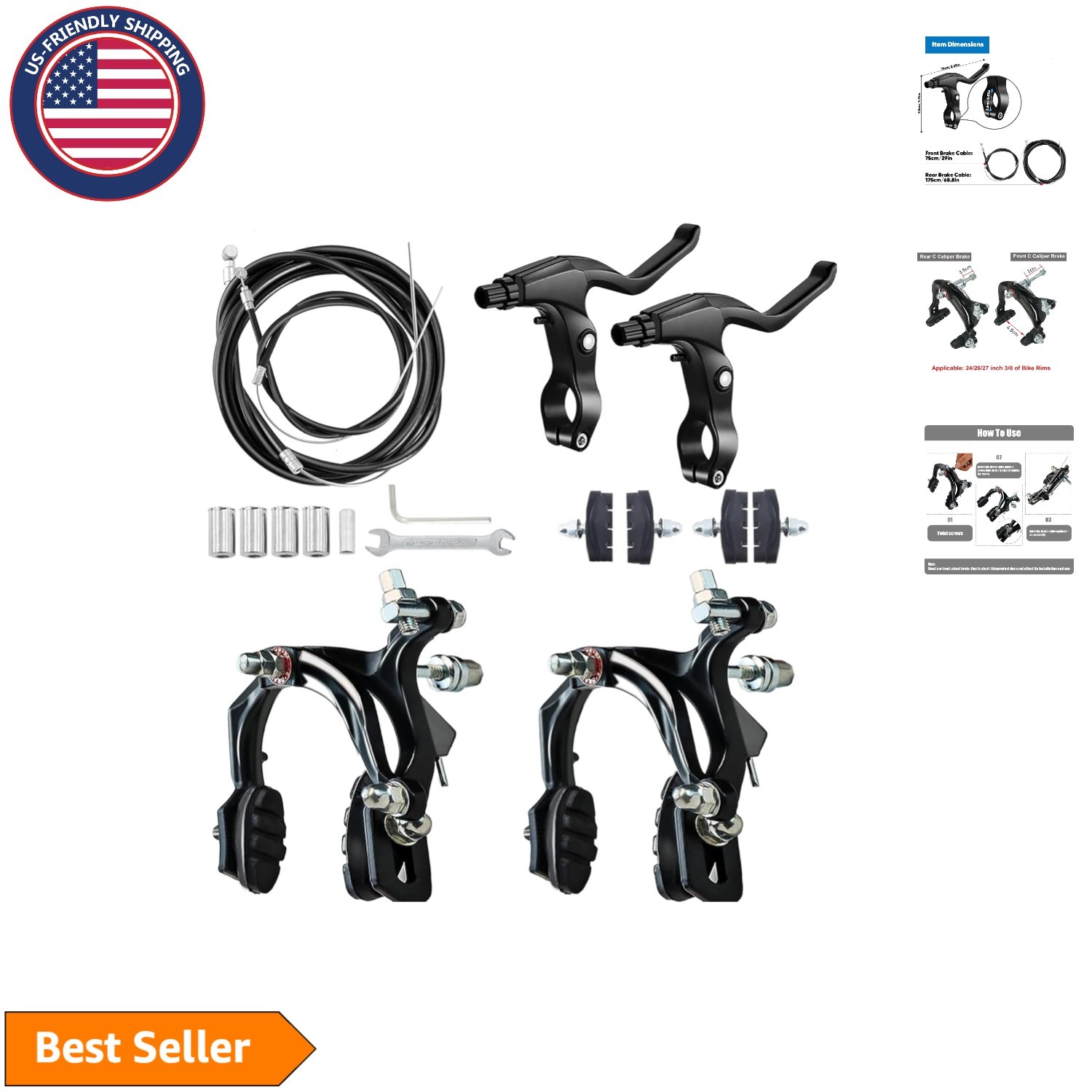 Universal Bike Brake Set: 2 Pairs with End Caps & Ferrules for Easy Installation