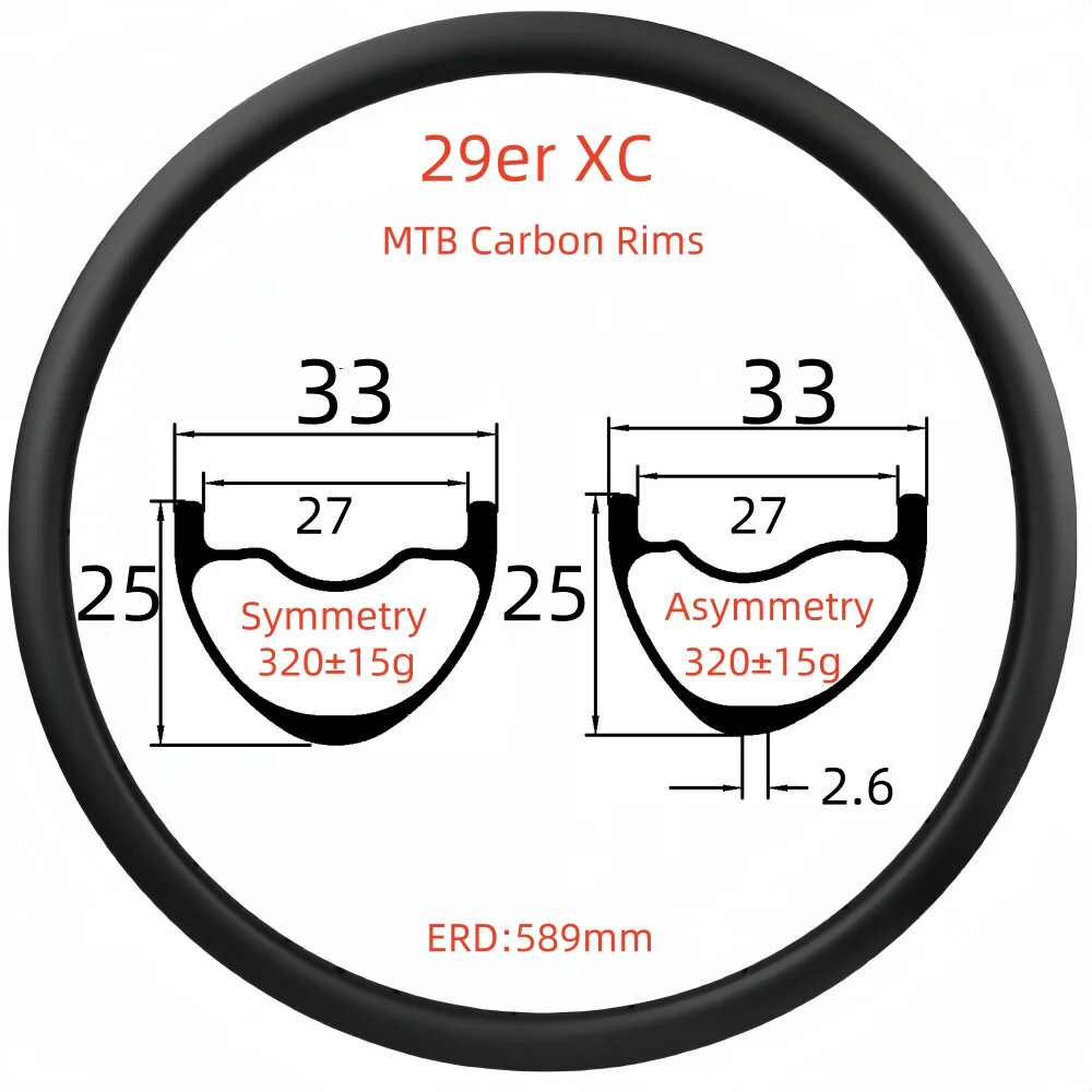 29er XC MTB Carbon Rims 25mm Depth 33 35mm Width Hookless Tubeless UD 28 32H