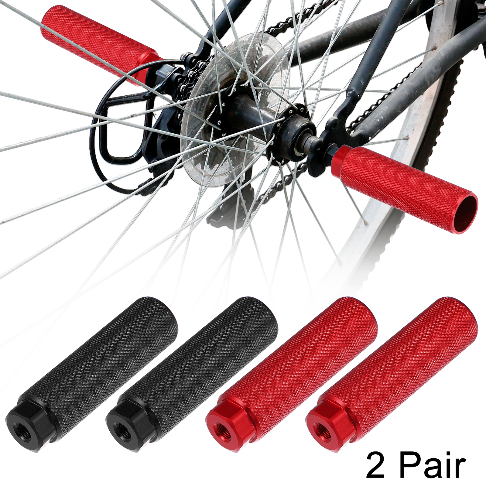 2 Pair Aluminum Alloy Foot Pegs for BMX MTB Bicycle Fit 3/8 Inch Black Red