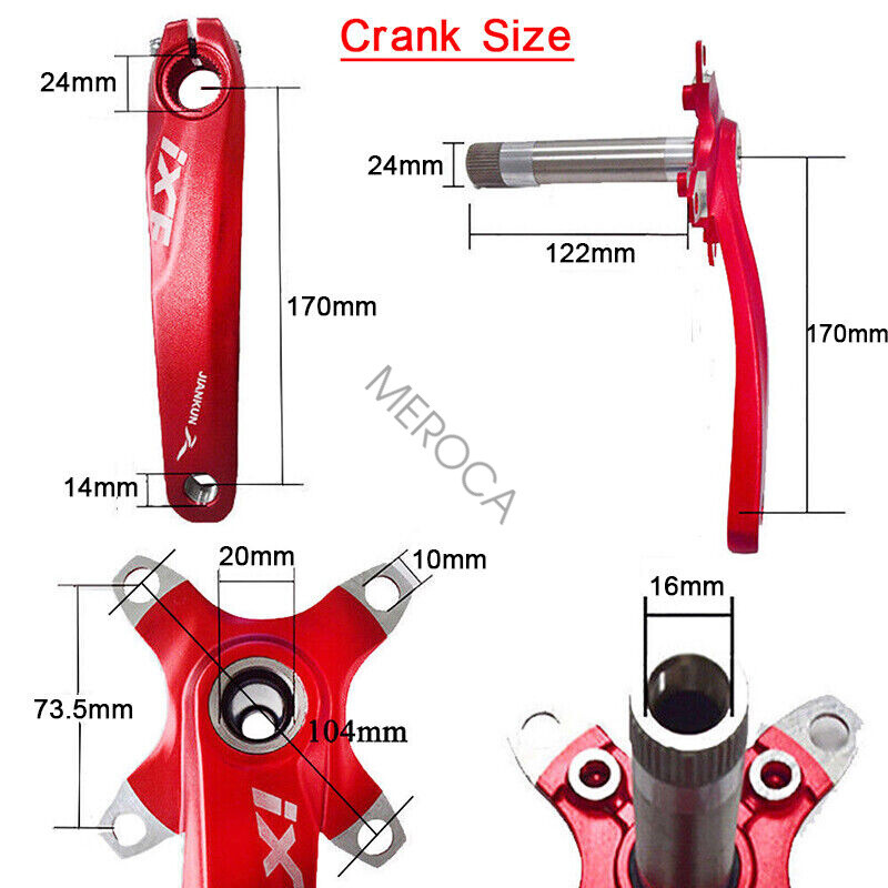 30-42T 104bcd MTB Bike Crankset 170mm Crank Arm Bottom Bracket Chainrings