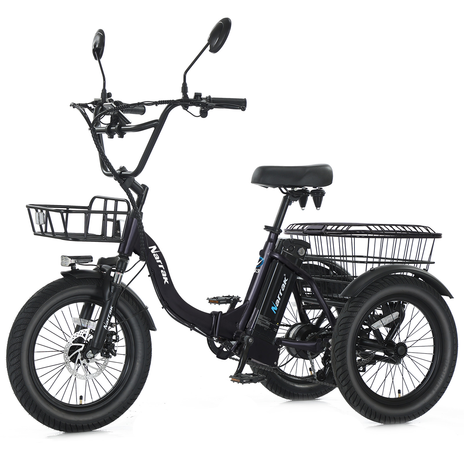 Narrak N3 Fat Tire Folding Electric Trike Peak 700W 468WH 13V Removable Battery