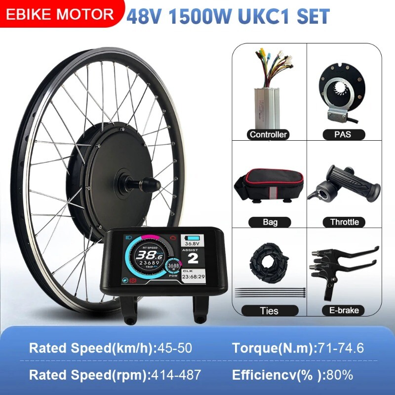48V 1500W Electric Bike Conversion Kit Mountain Bike Rear Rotate Wheel Hub Motor