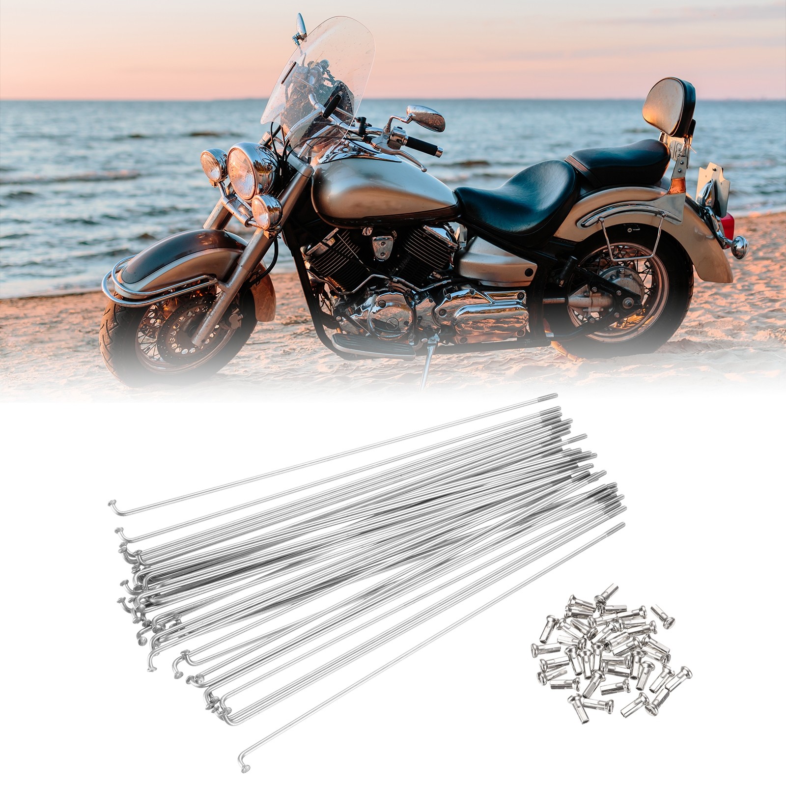 36Pcs 14G Bicycle Spokes 182mm J Bend 2mm Bike Spoke with Brass Nipple, Silver