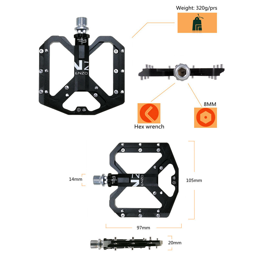 9/16 in Bicycle Flat Pedals Sealed Bearing Aluminum Mountain Bike Pedals 345g