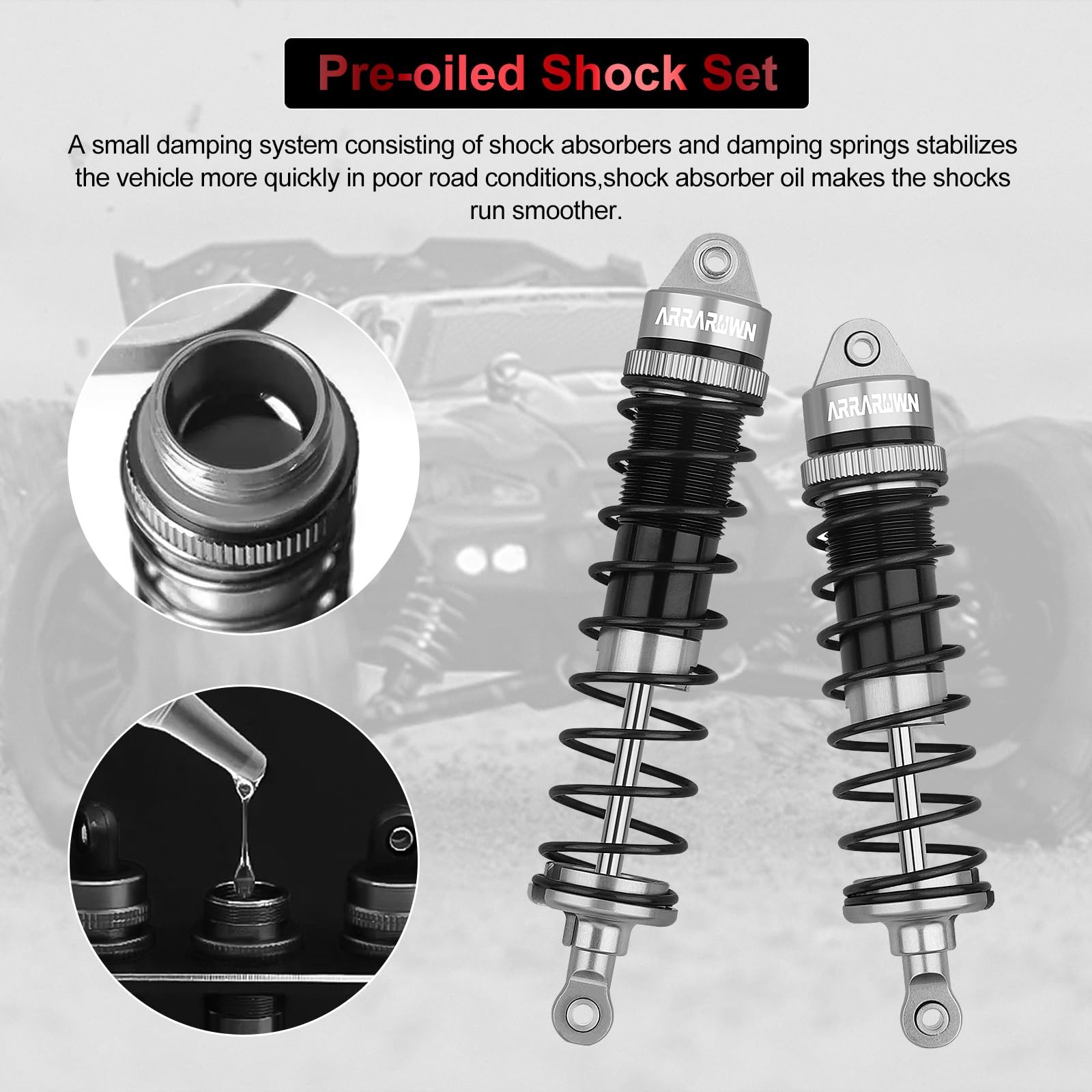 4PCS RC Shock 1:10 Aluminum Front & Rear Shocks Set Gray Black 4Pcs F&R