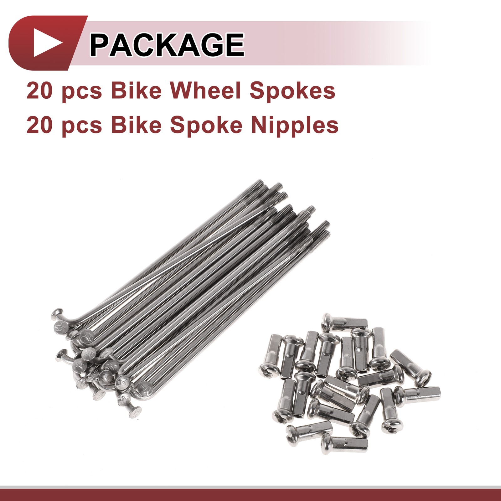 20 Set 13G Bicycle Spokes 78mm Bike Wheel Spokes 304 Stainless Steel Silver Tone