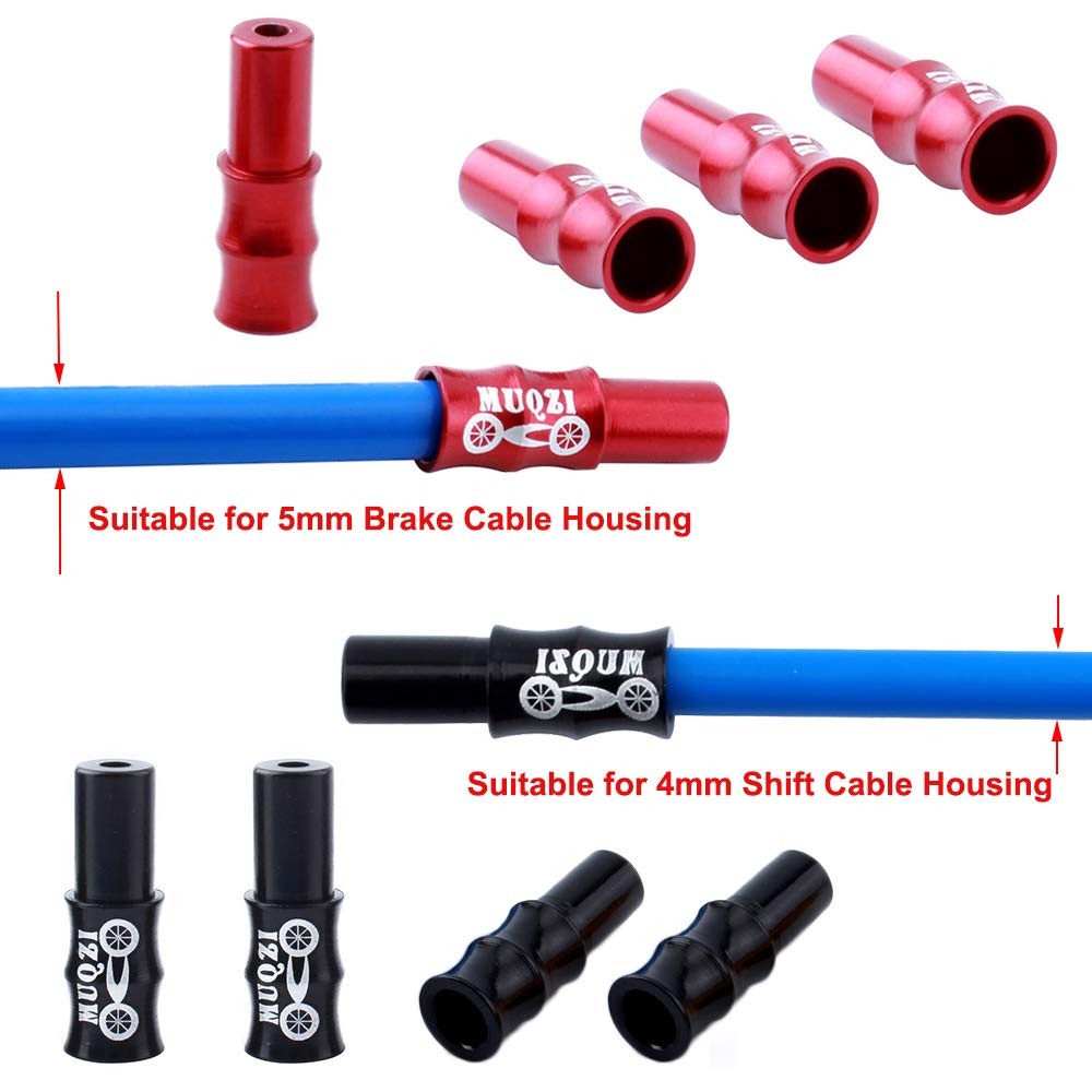 Bicycle Brake Cable End Caps Alloy Wire Crimps Ferrules Red Black 20 PCS
