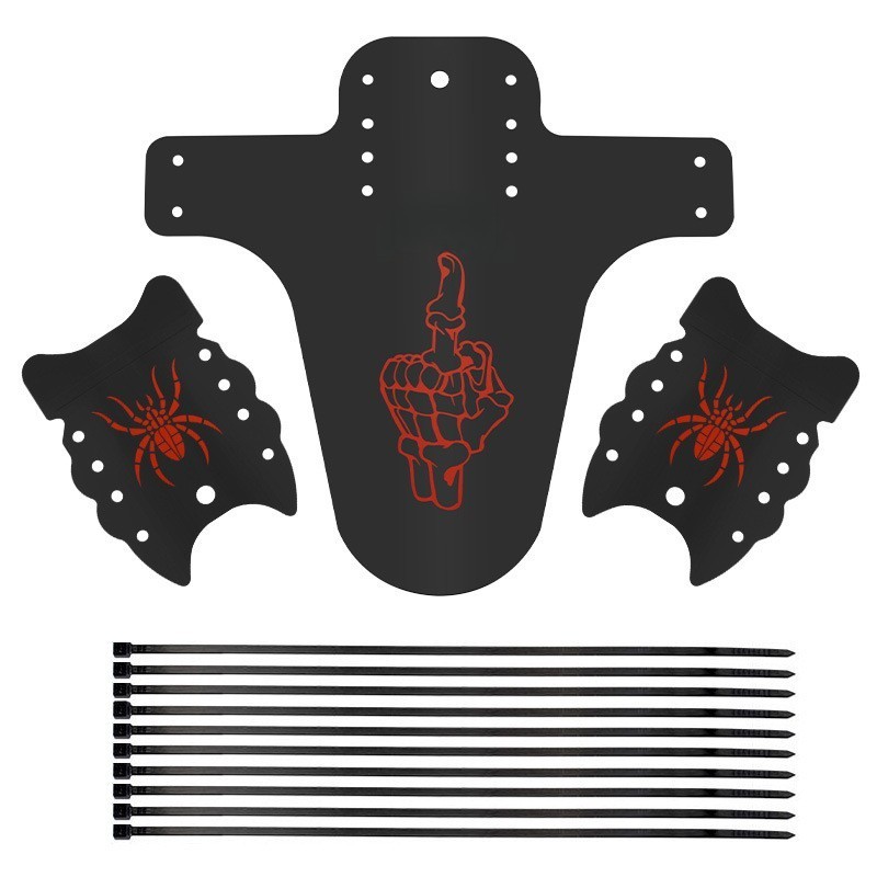 Red and Black Bike Mudguard Set for DH Use with Easy Installation Hardware