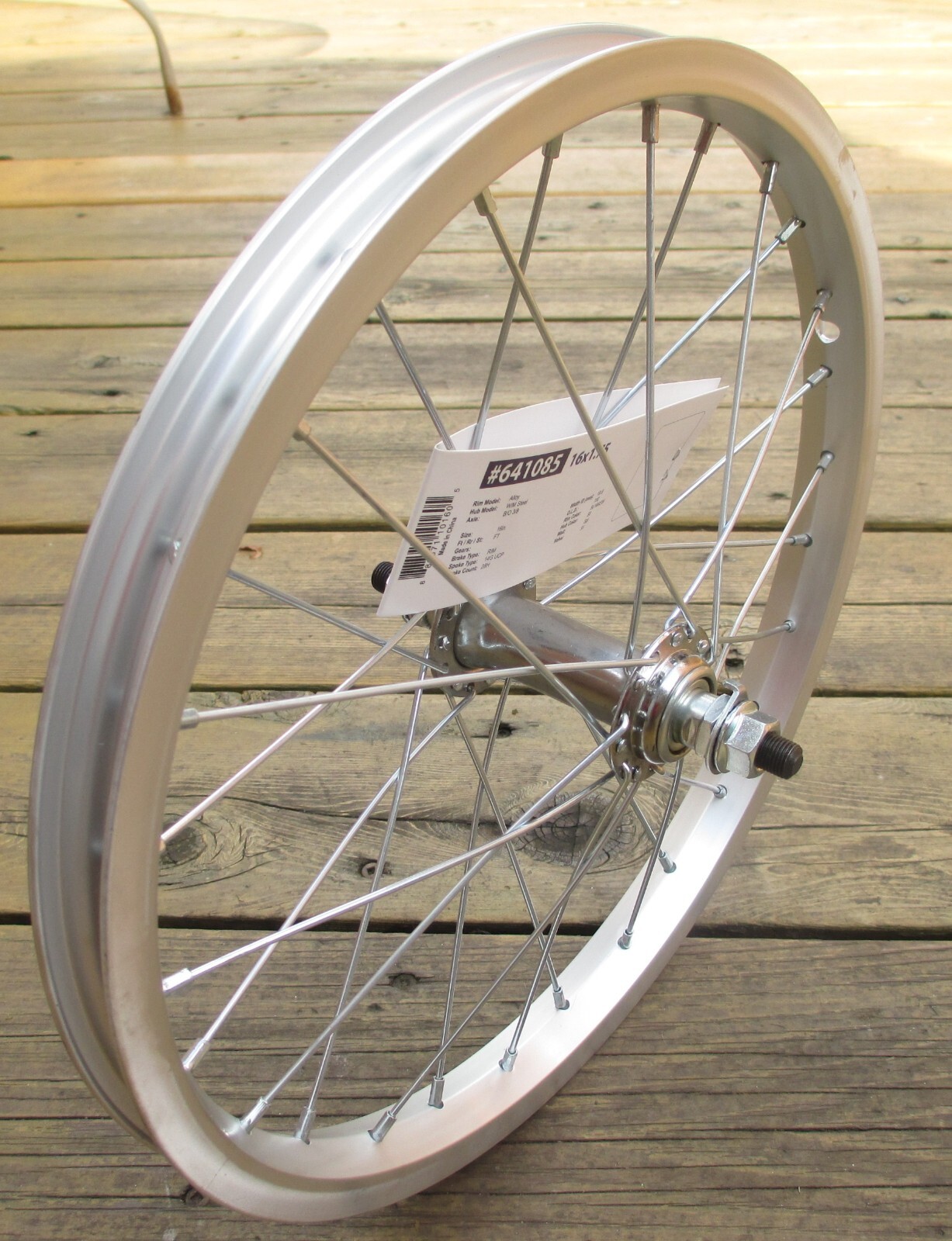 Front Wheel 16×1.75 305×19 Alloy Silver 28H Bolt On 3/8 Silver 14g spokes NEW