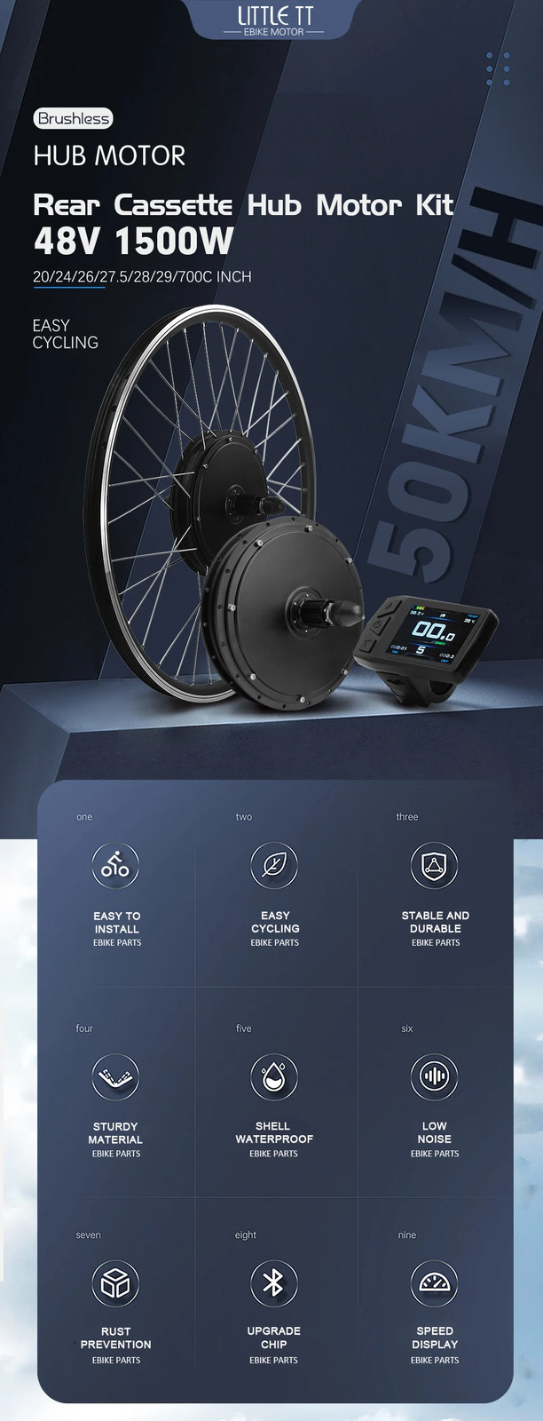Mountain Electric Bike 48V 1500W Brushless Rear Cassette Hub Motor 20-29in 700C