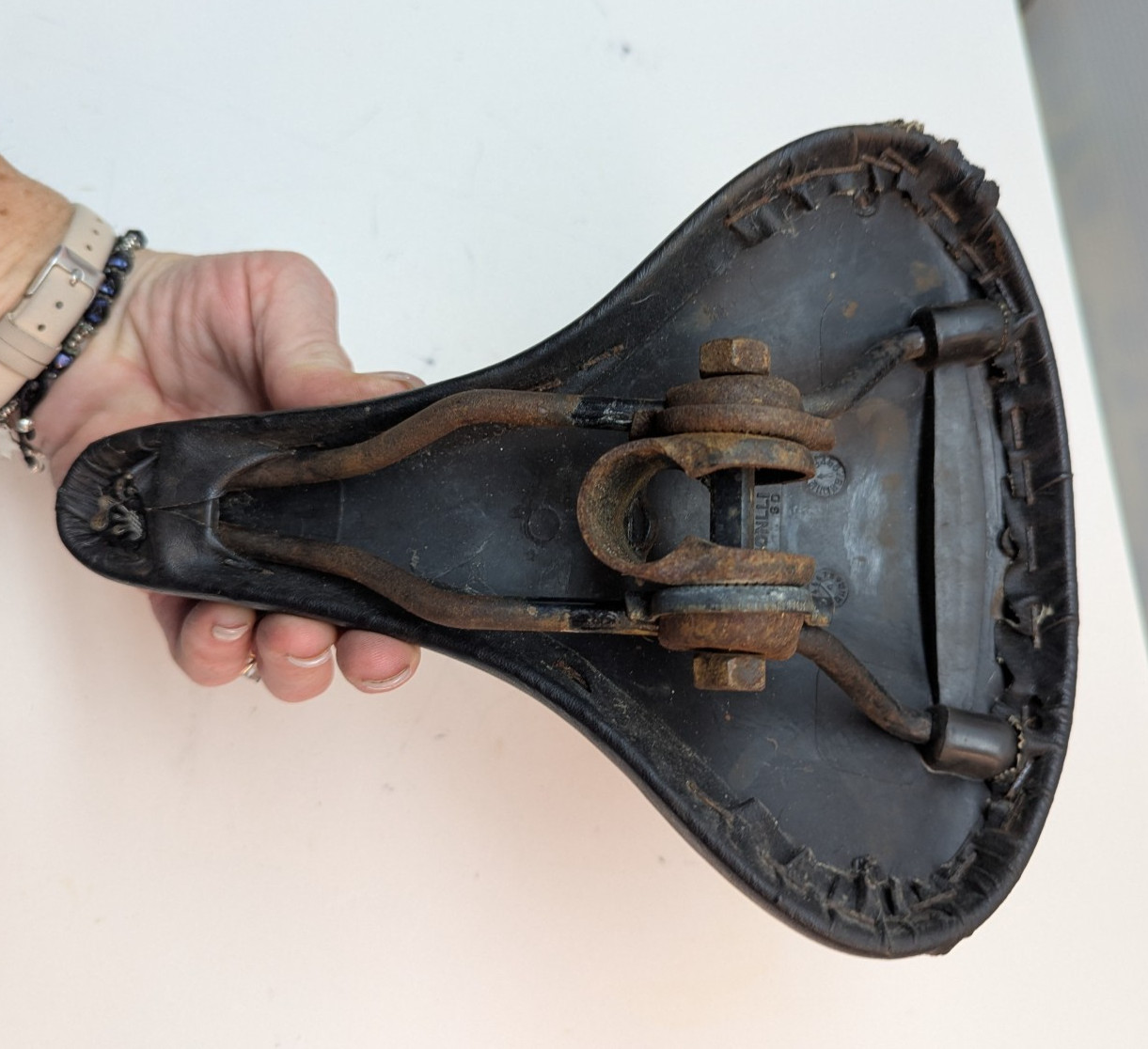 Vintage Black Padded Saddle Original Seat Faux Leather