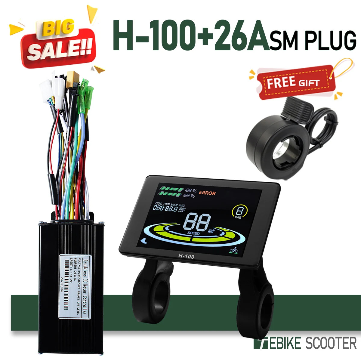 Electric Bike Sinewave Controller 17A 26A 30A 40A with Learning Function Display