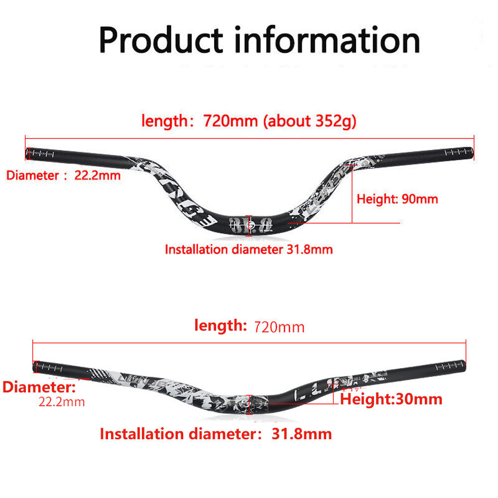 US Mountain Bike Riser Handlebar Aluminum Alloy MTB Handlebar 31.8mm Diameter