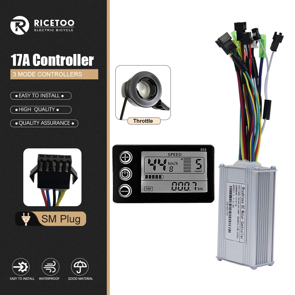 Three-Mode Electric Bike Controller 17A 26A 30A 40A 36/48V with S866 LCD Display