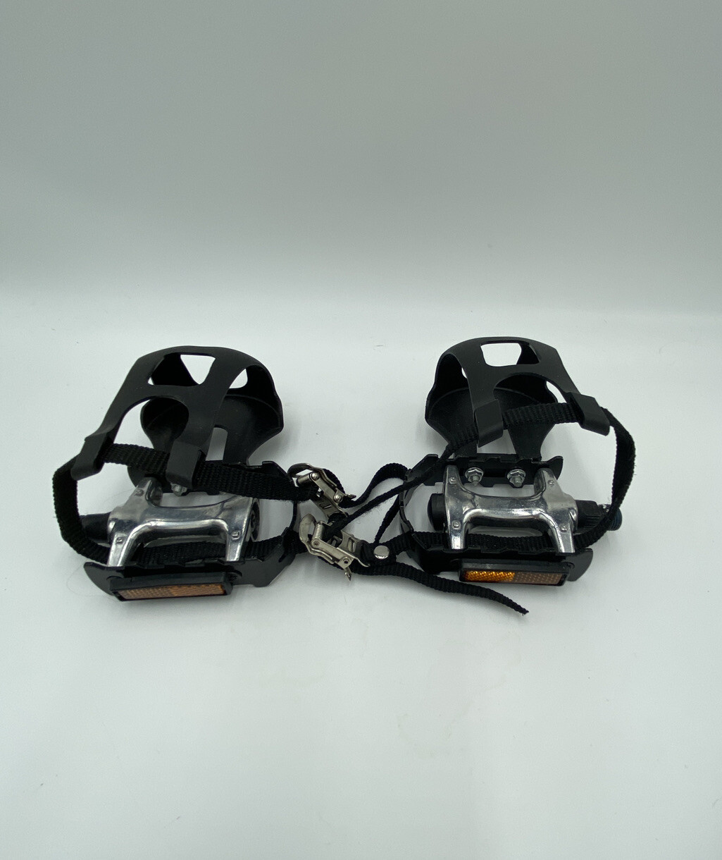 YBEKI Bike Pedals with Toe Clip and Straps -EUC. See Description for Details.