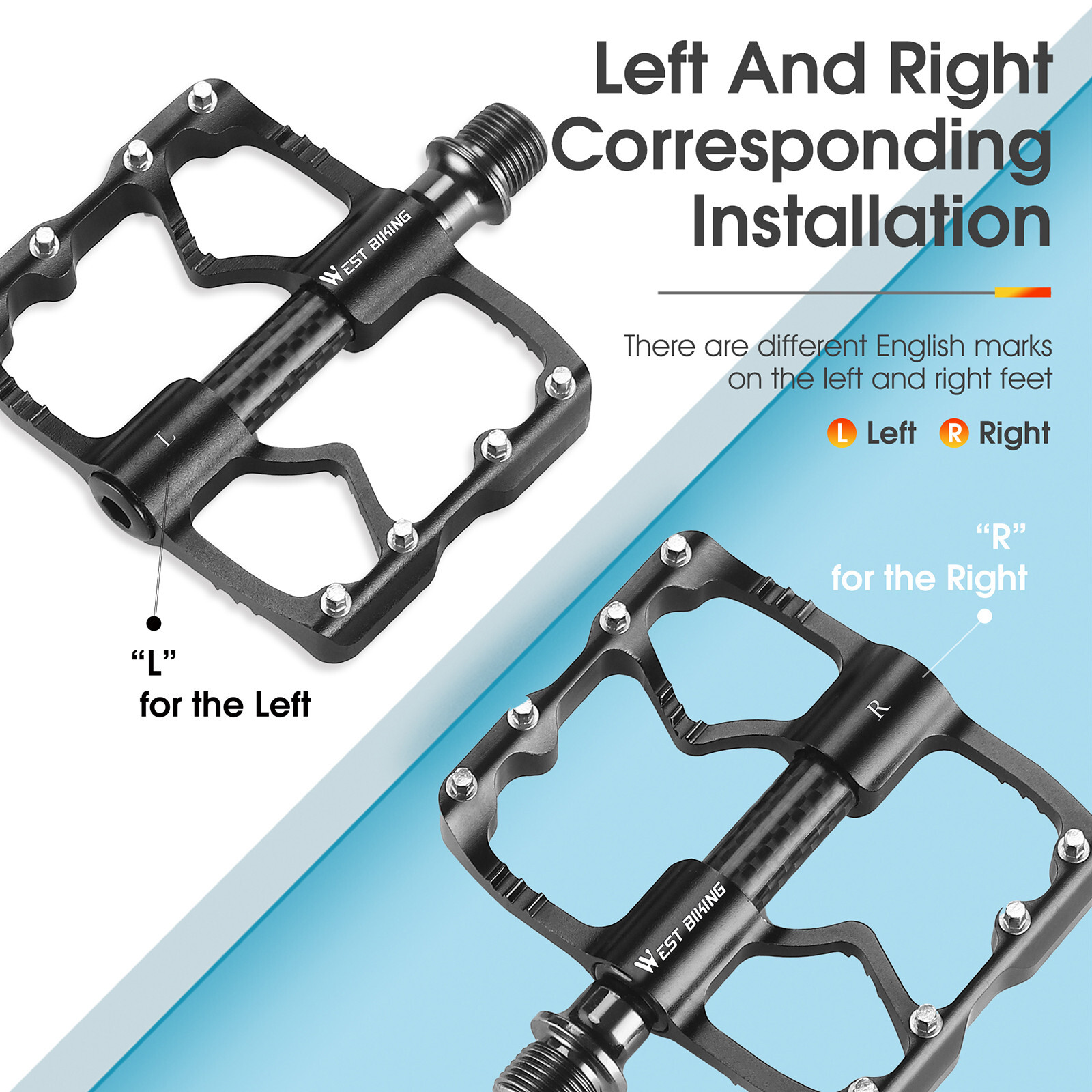 WEST BIKING Bicycle Pedals Carbon Fiber Axle 3 Bearing Bike Pedals 9/16in Silver