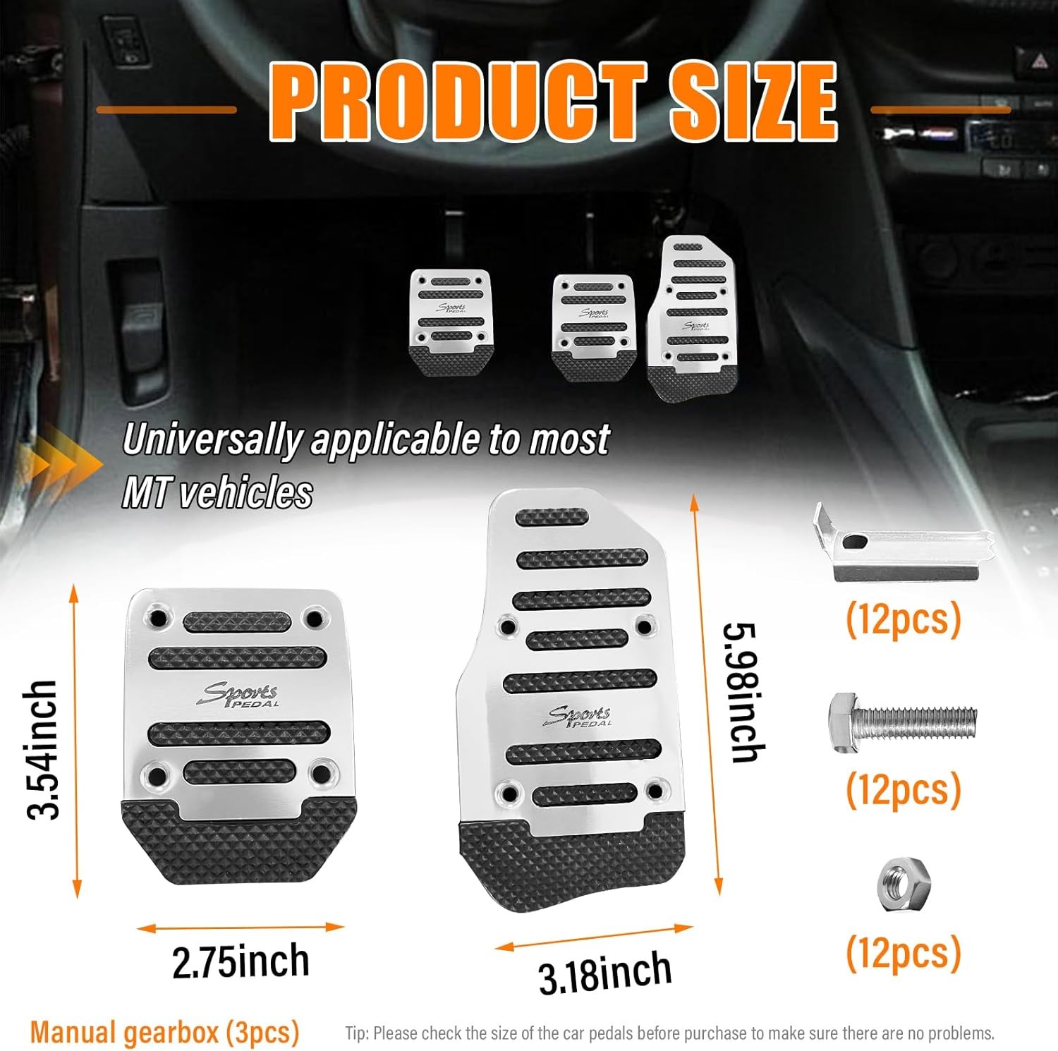 Ziciner 3PCS Non-Slip Car Pedal Pads, Manual Gearbox Gas Pedal Brake Pedal Cover