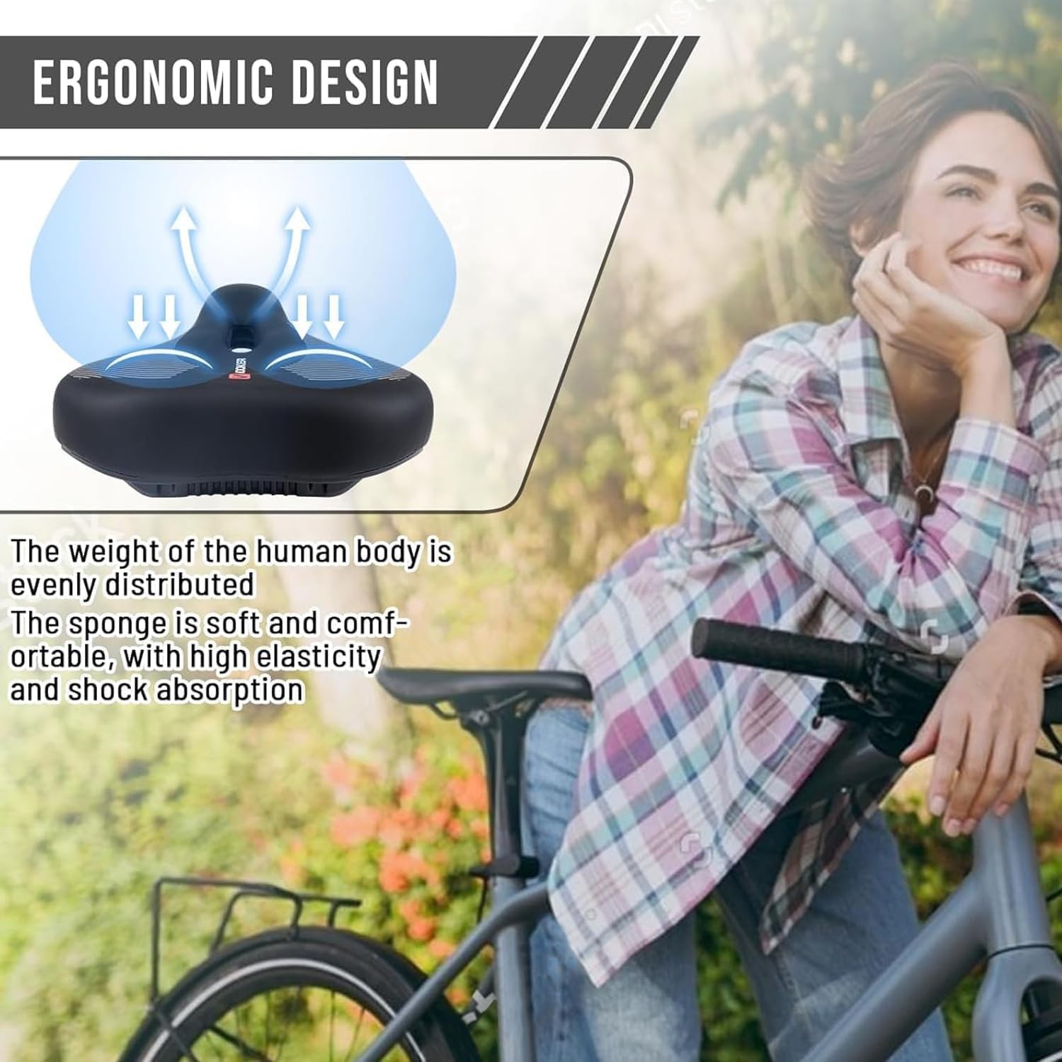 Comfortable Gel & Foam Bike Seat for Men & Women, Ergonomic 5-Zone Support, Wate