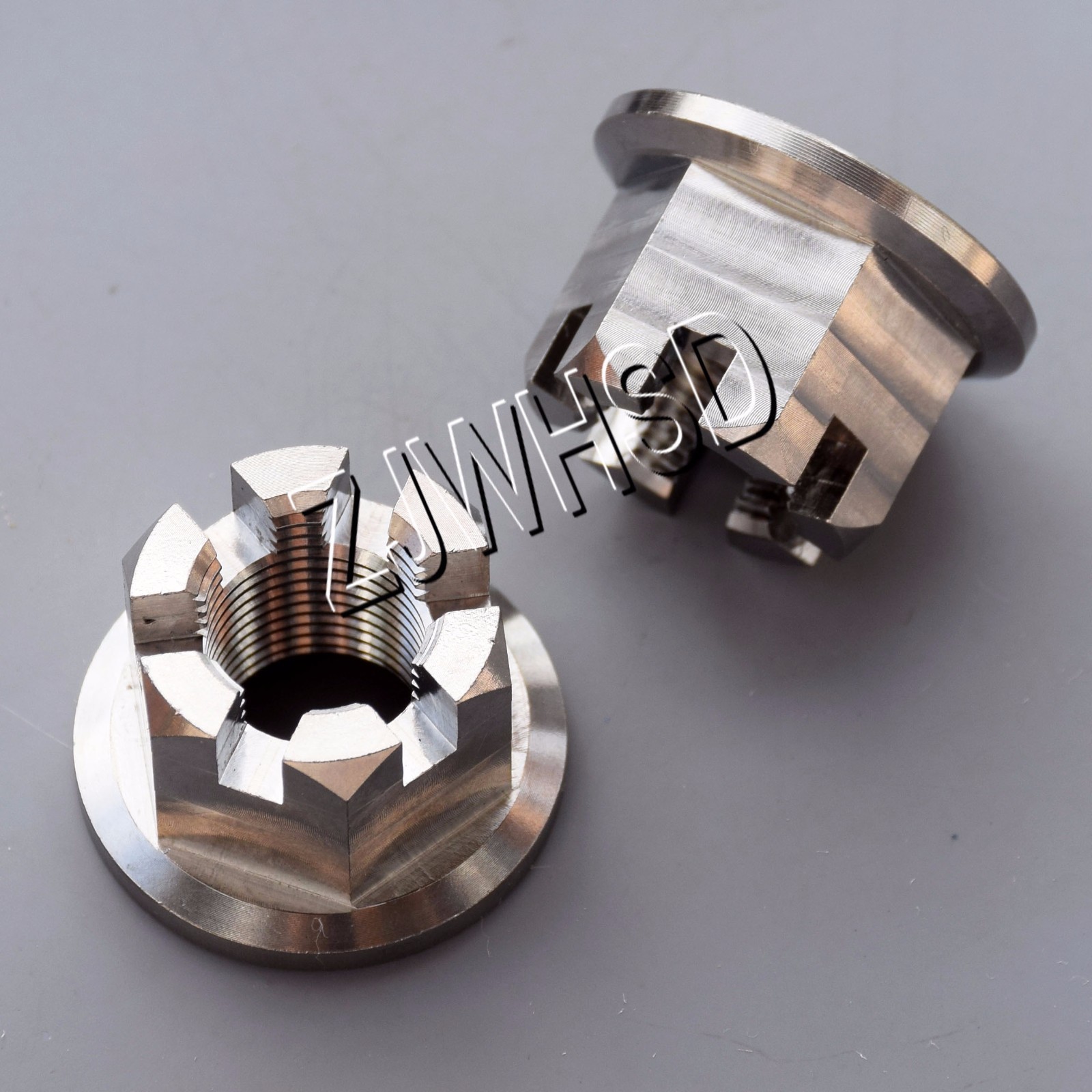 2pcs M14 x 1.25 Titanium Ti Hex Flange Slot Castle Crown Nut for Wheel Axle Hub