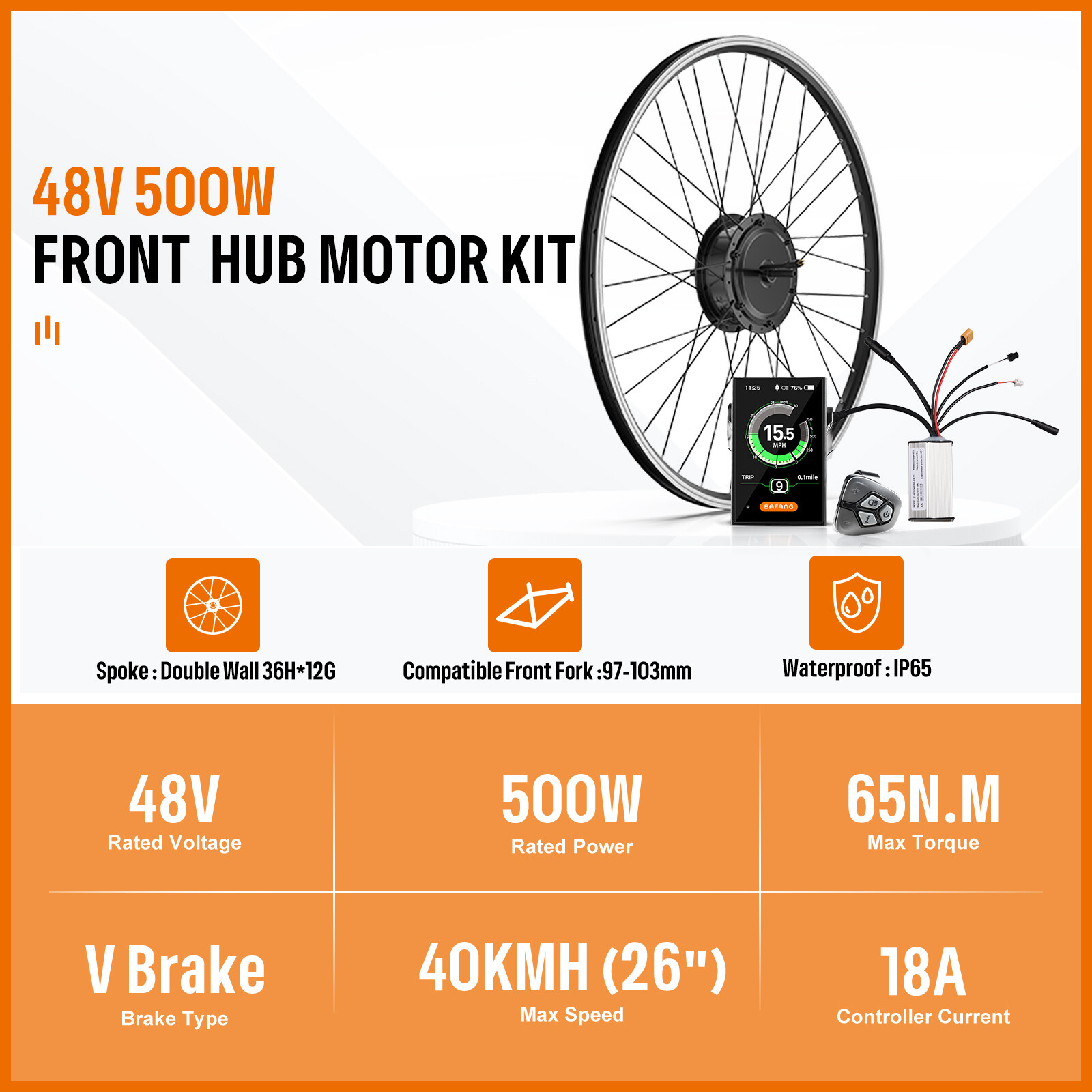 For 20“/26″/700C Wheel 48V 500W Front Hub Motor Electric Bike Conversion Kit