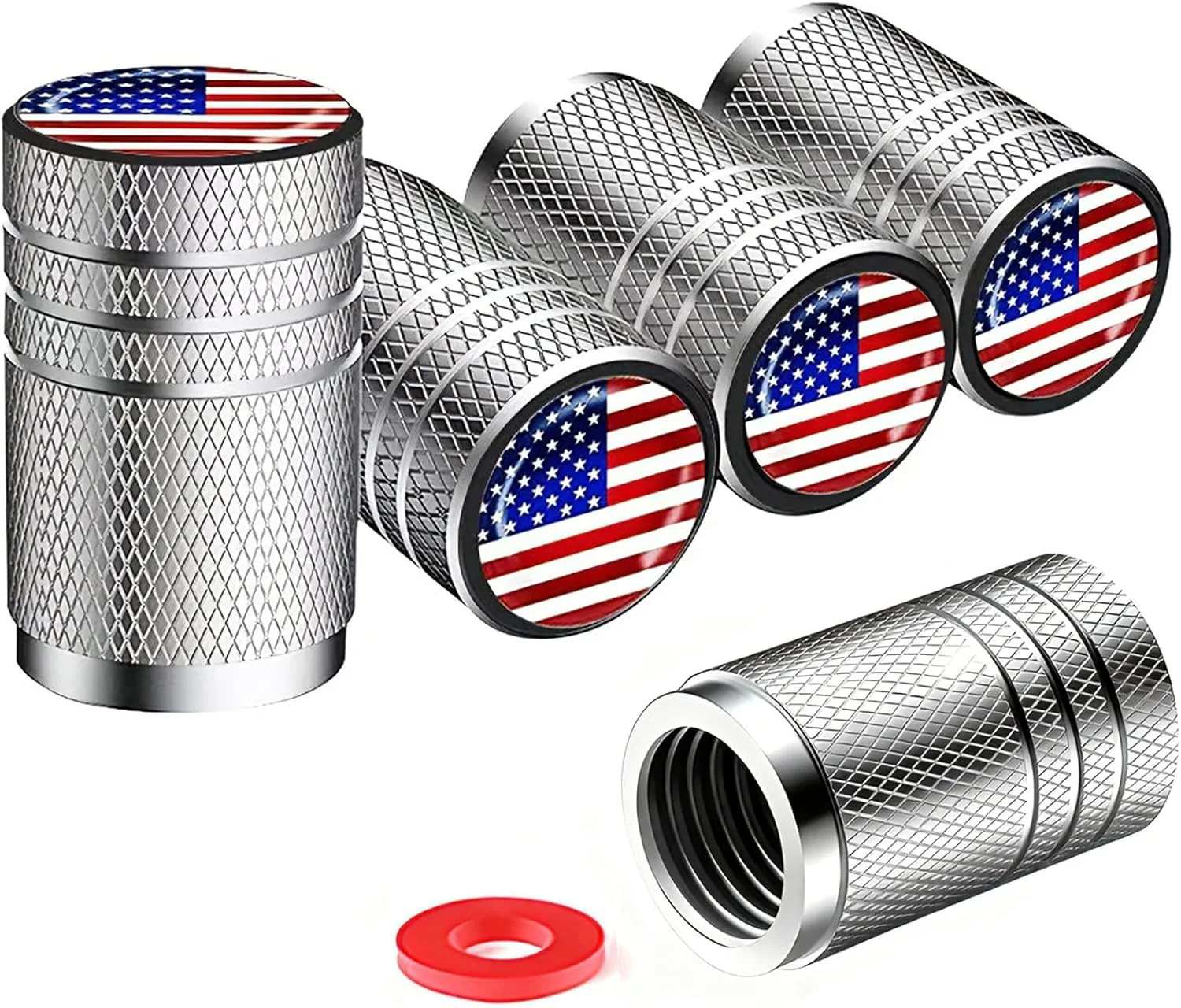 American Flag Chrome tire Valve stem caps, Silver, 5 pcs/Pack, Tire Valve Cap Se