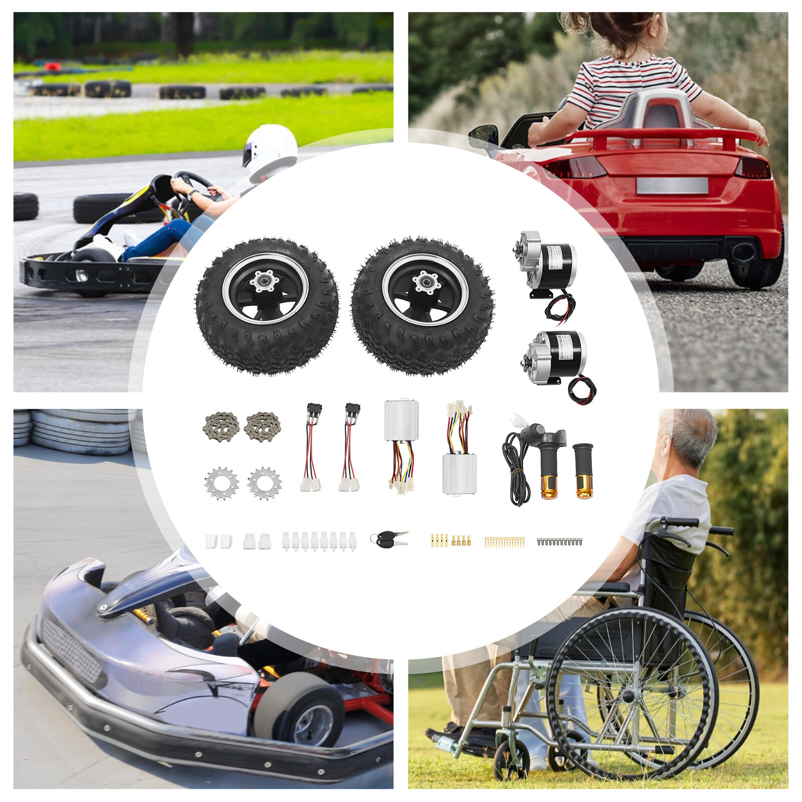 10″ Complet Motor Conversion Kit 36V 350W Double Wheel for Electric Cart Scooter