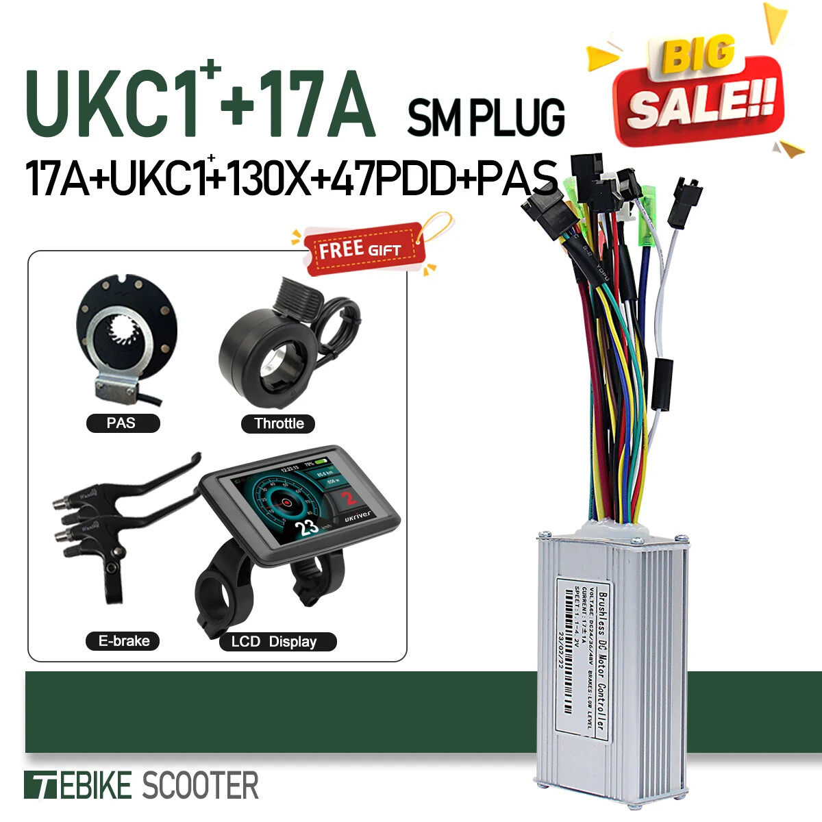 Electric Bike Sinewave 3 Mode Controller 17A 26A 30A 40A with Color UKC1 Display