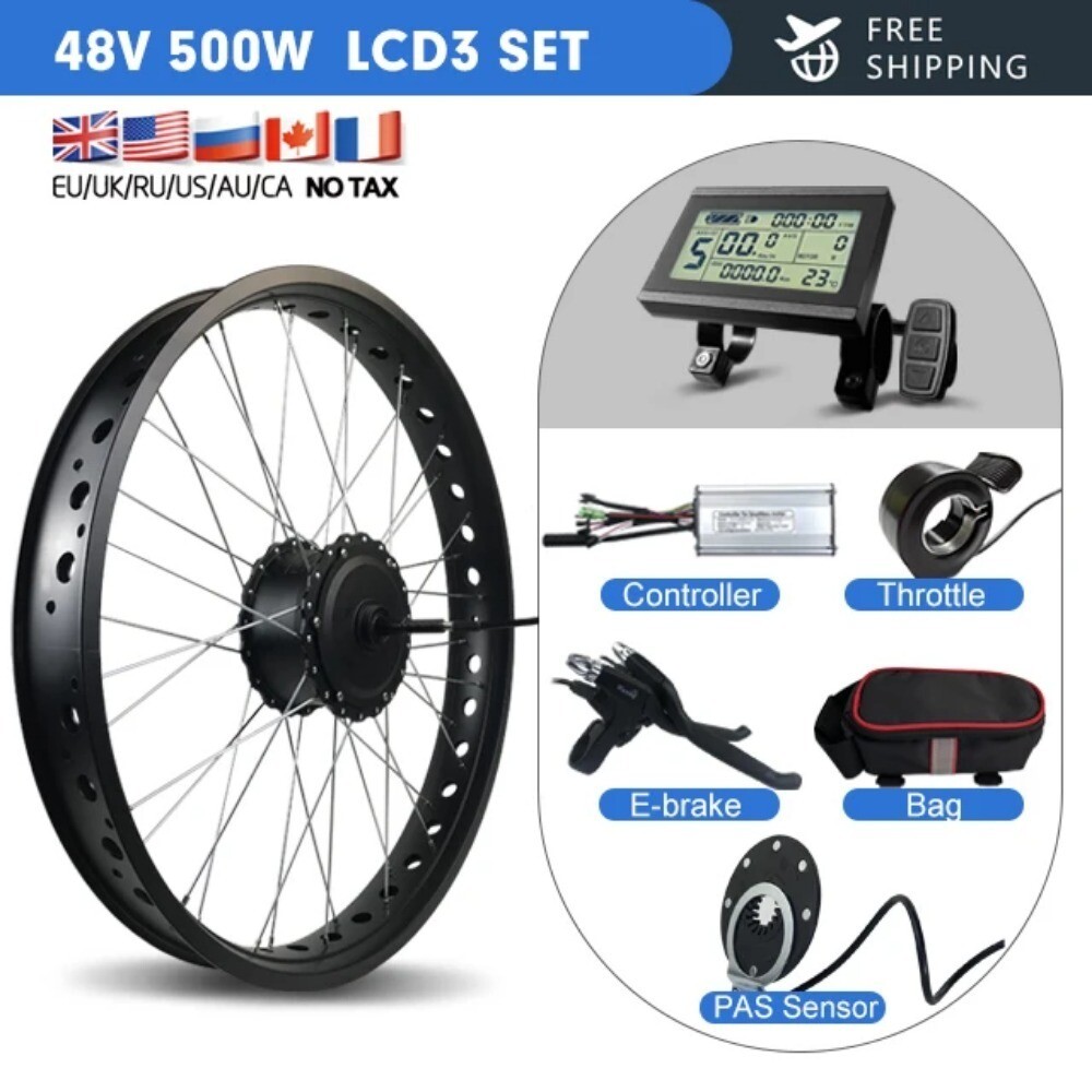 20 26inch Snow Electric Bike 36V48V 500W Rear Rotate 4.0Fat Tire Hub Motor Wheel