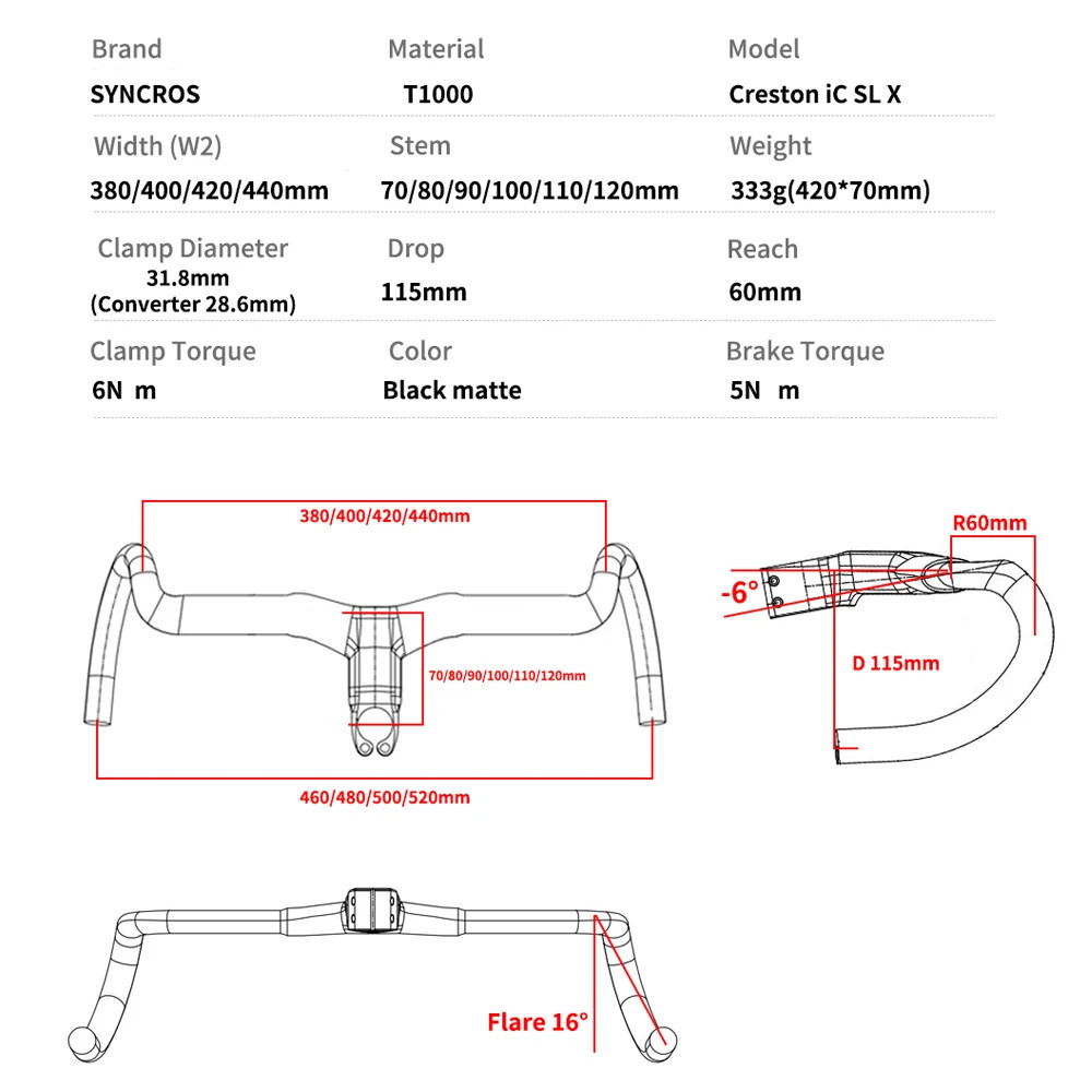 Syncros Internal Cable Routing Road Drop Bar Carbon Integrated Gravel with Mount