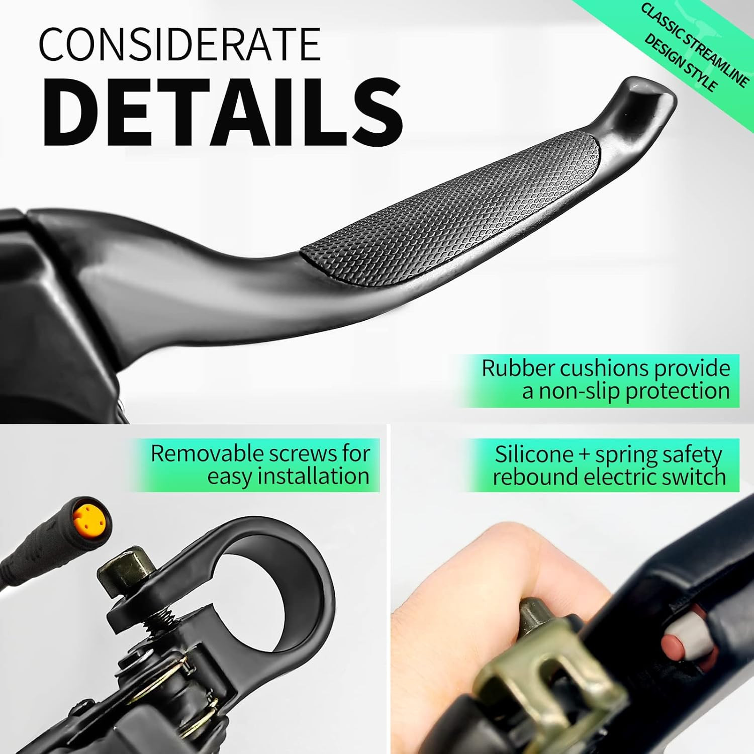 Electric Bicycle Brake Lever with 2-Pin Male Connector, Cut off Power When Braki
