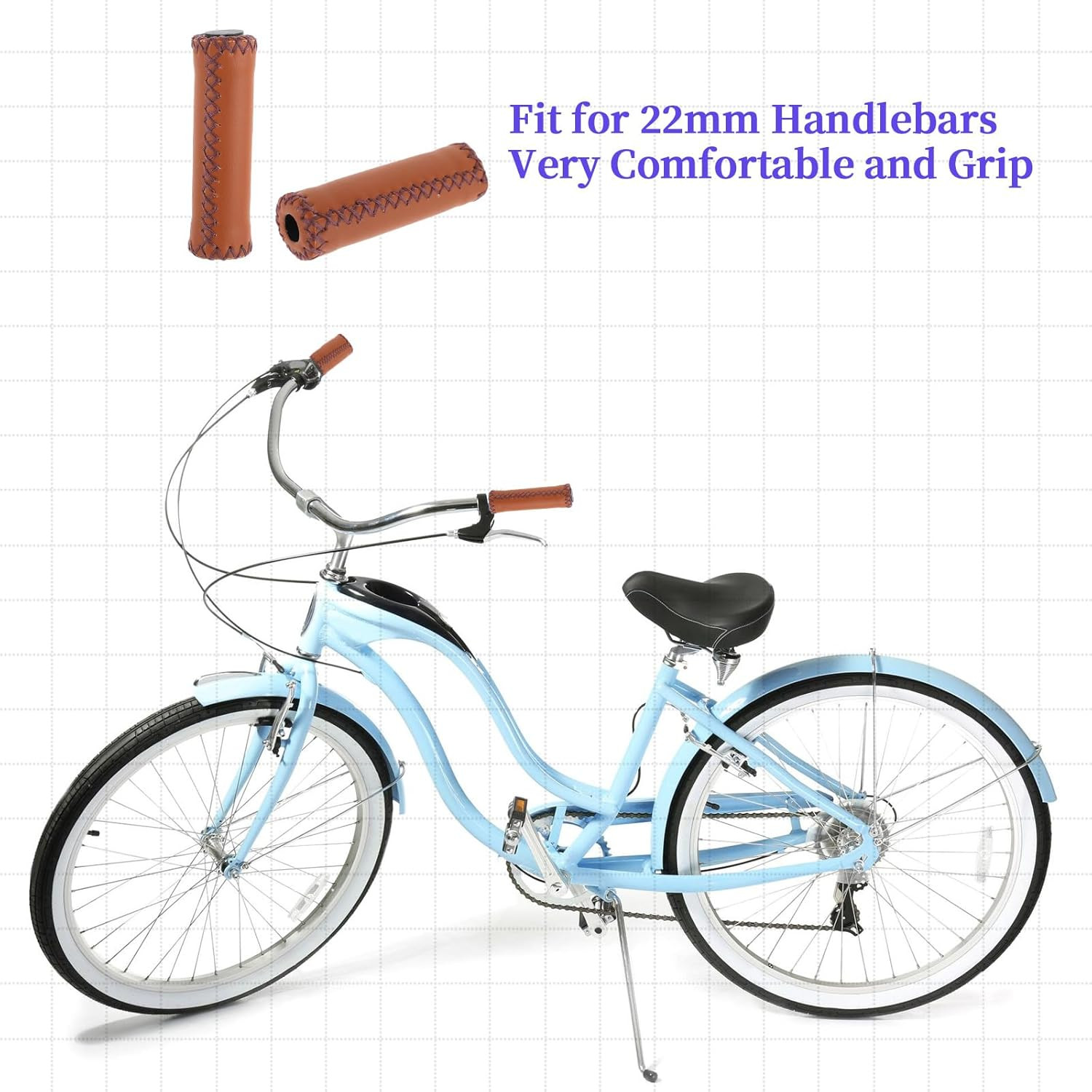 Comfort Handlebar Grips for Beach Bikes – Soft Synthetic Leather, 7/8″ Fit
