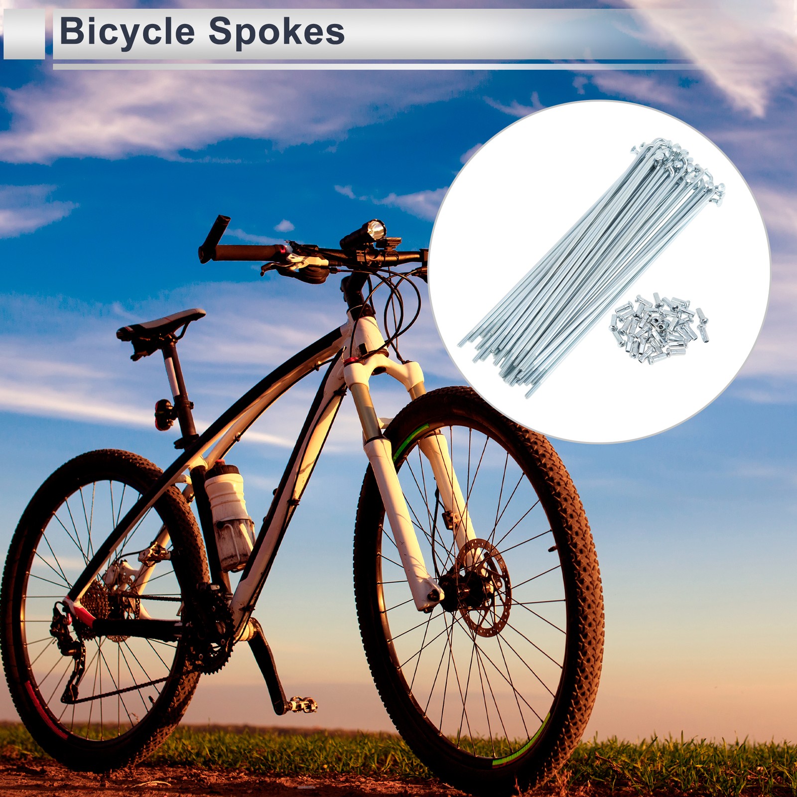 1 Set 12G 154mm Length Bicycle Spokes Nipple Carbon Steel Galvanized Silver Tone
