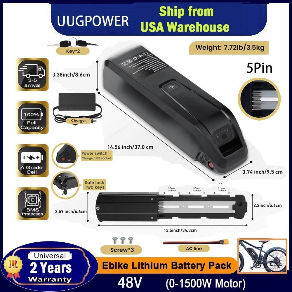 48V 200W-1500W Electric Bicycle Bike Ebike Lithium Battery Rechargeable 5-Pin