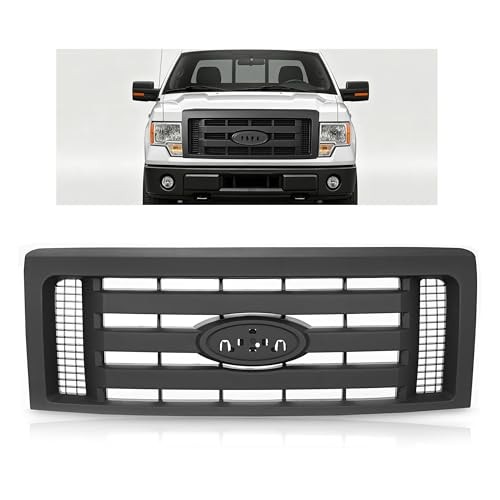 Front Grille Compatible with 2009-2014 Ford F150 XL Model Bumper Painted Black