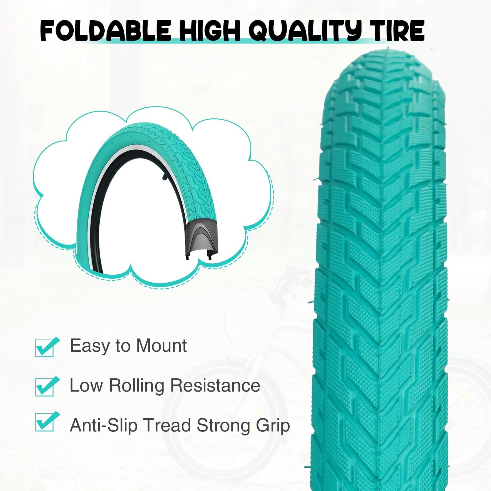 20 x 2.35 inch Kids Bike Tire Colorful Anti – Slip Foldable Replacement All T…