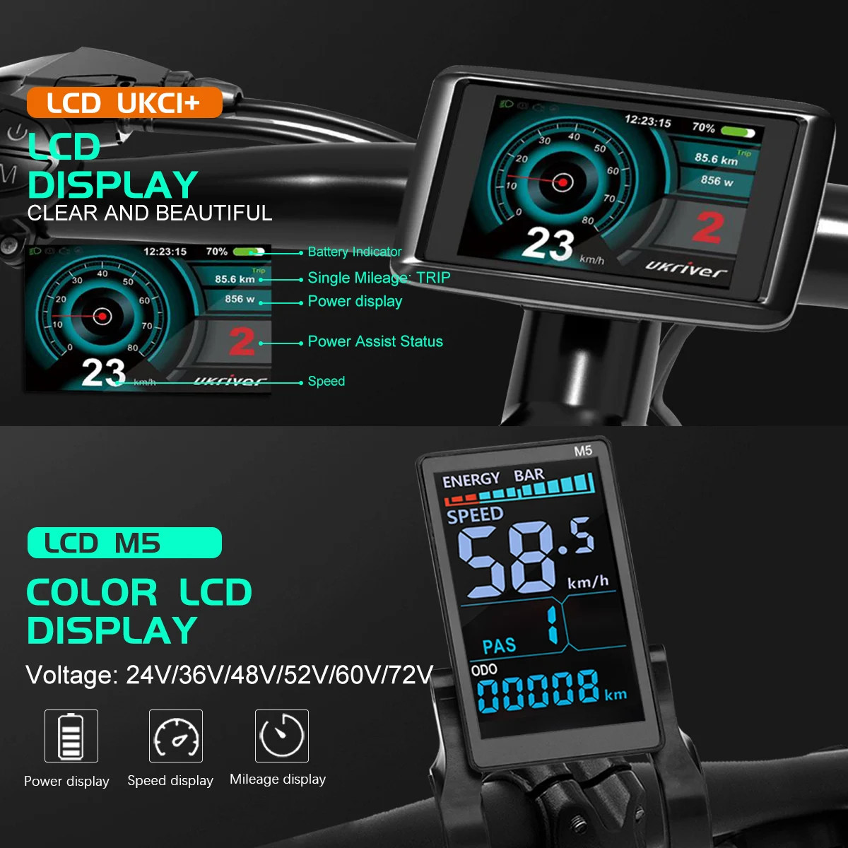 Electric Bike Sinewave Controller 17A 26A 30A 40A with Learning Function Display