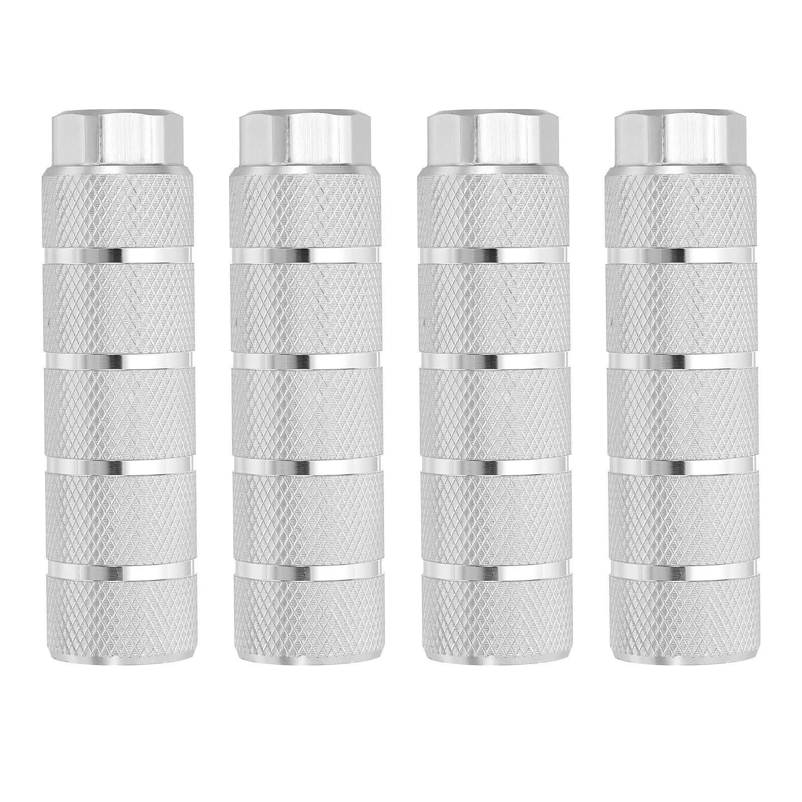 4 Pack Aluminum Alloy Stripe Bike Pegs Fit 3/8 Inch Axles, Silver