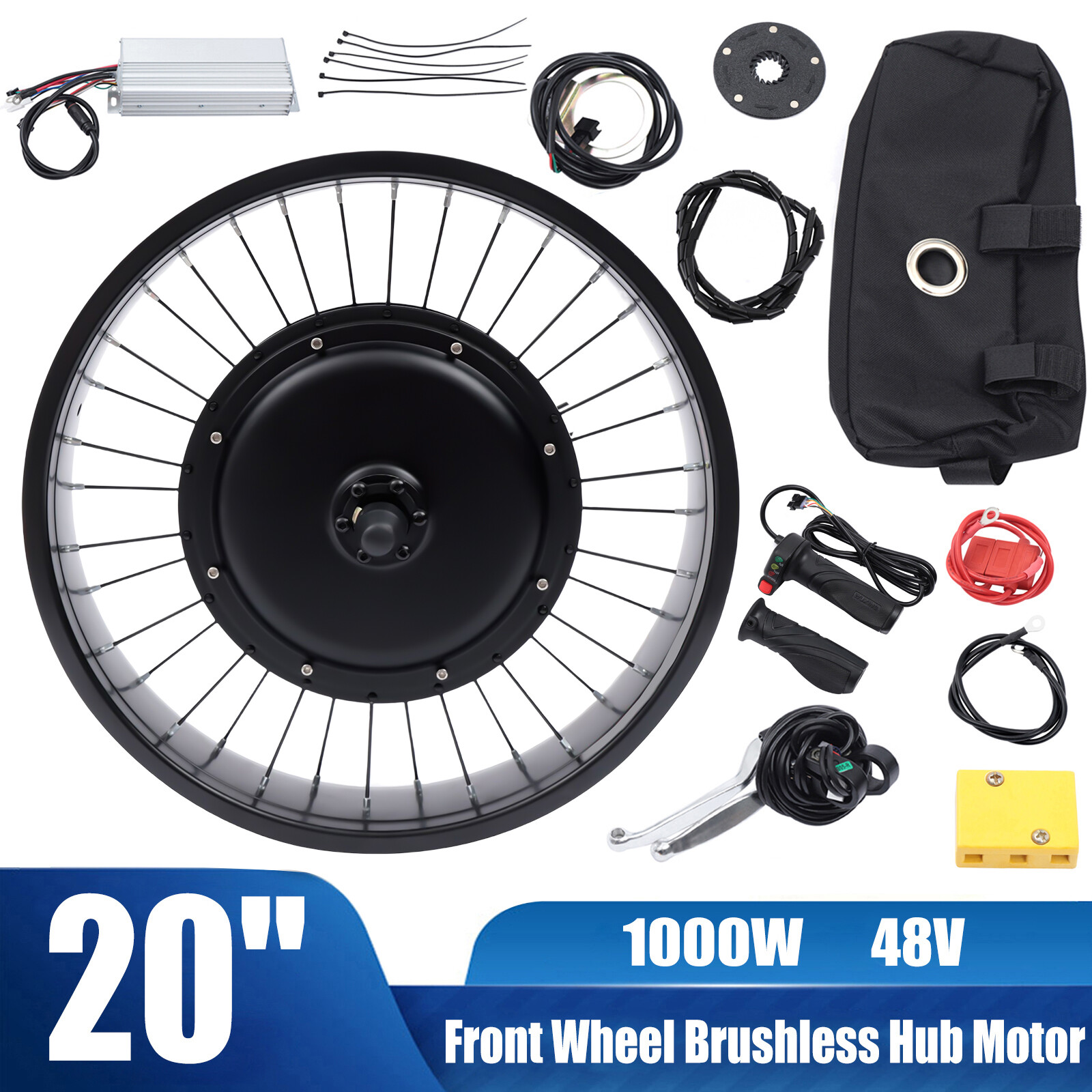 20″ 48V 1000W Electric Bicycle Motor Front Wheel E-Bike Conversion Kit Fat Tire