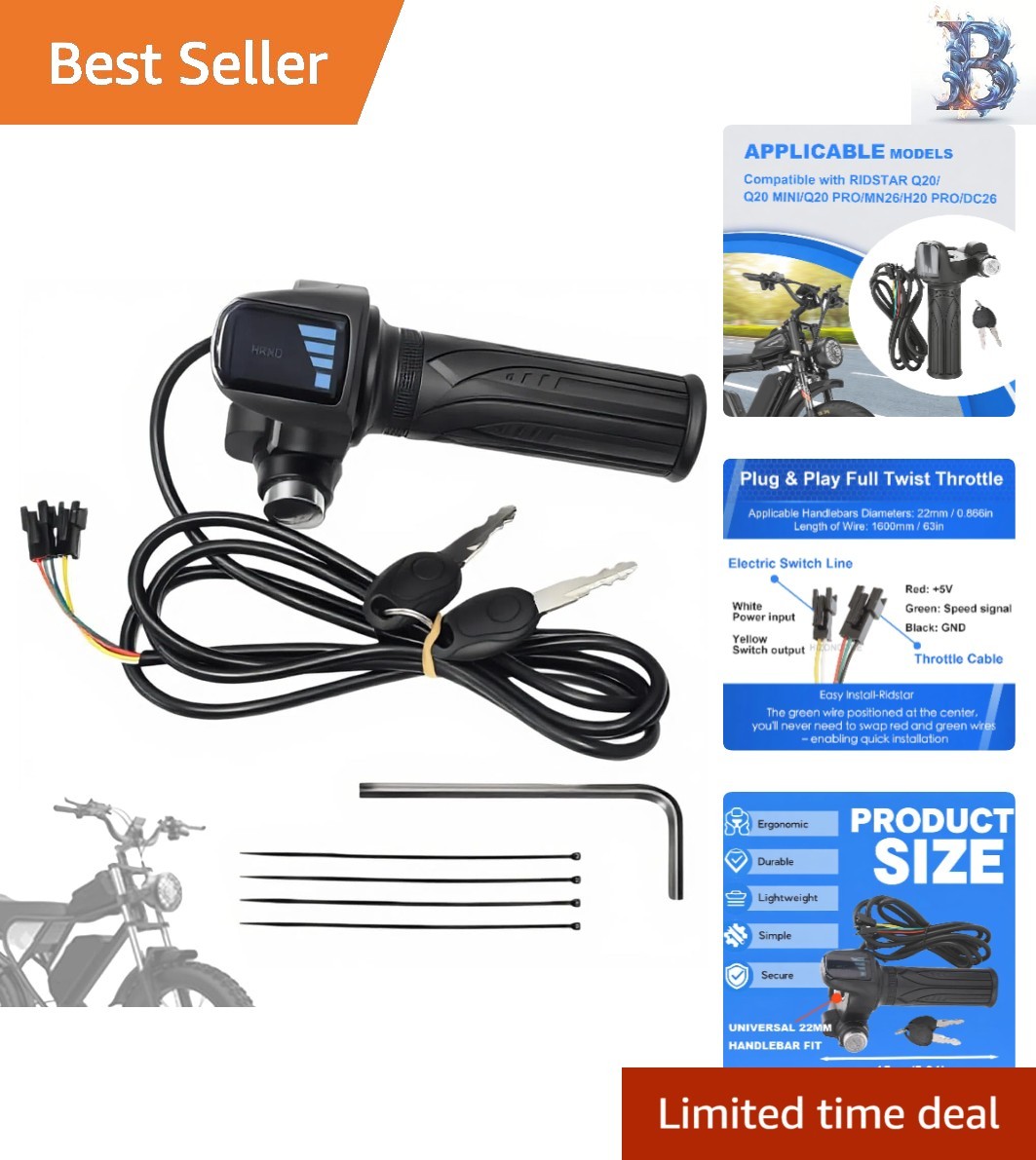 Smooth Acceleration eBike Throttle – 48V with Key Lock and Weather Resistance