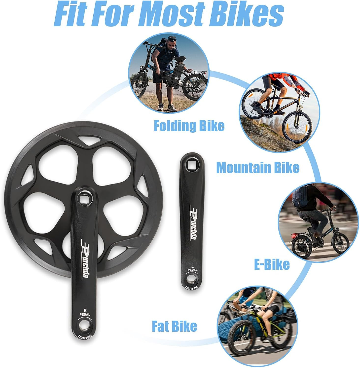 Bike Crankset for Ebike: 48T/52T Universal Bike Crankset Set Double Chain Cover