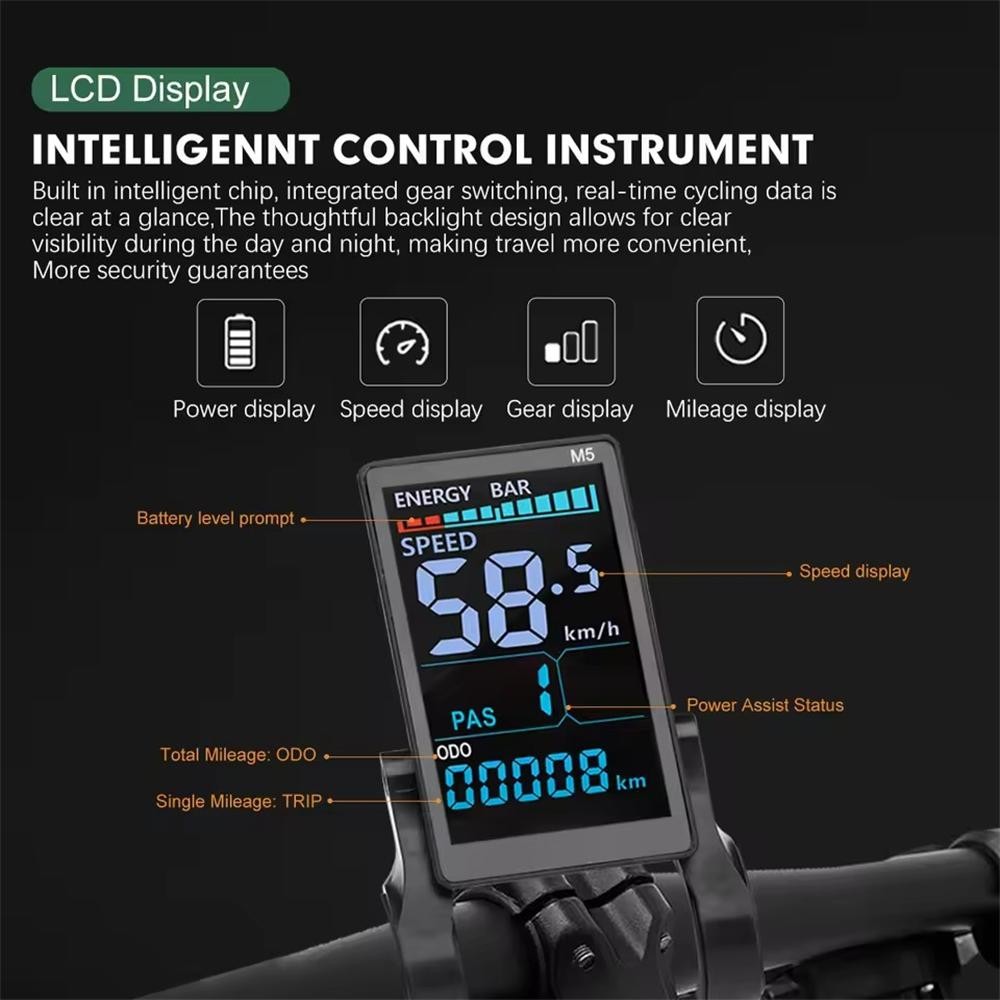 M5 LCD Display Panel Screen 24V 36V 48V 52V 60V 72V.Electric Bike Speed Meter