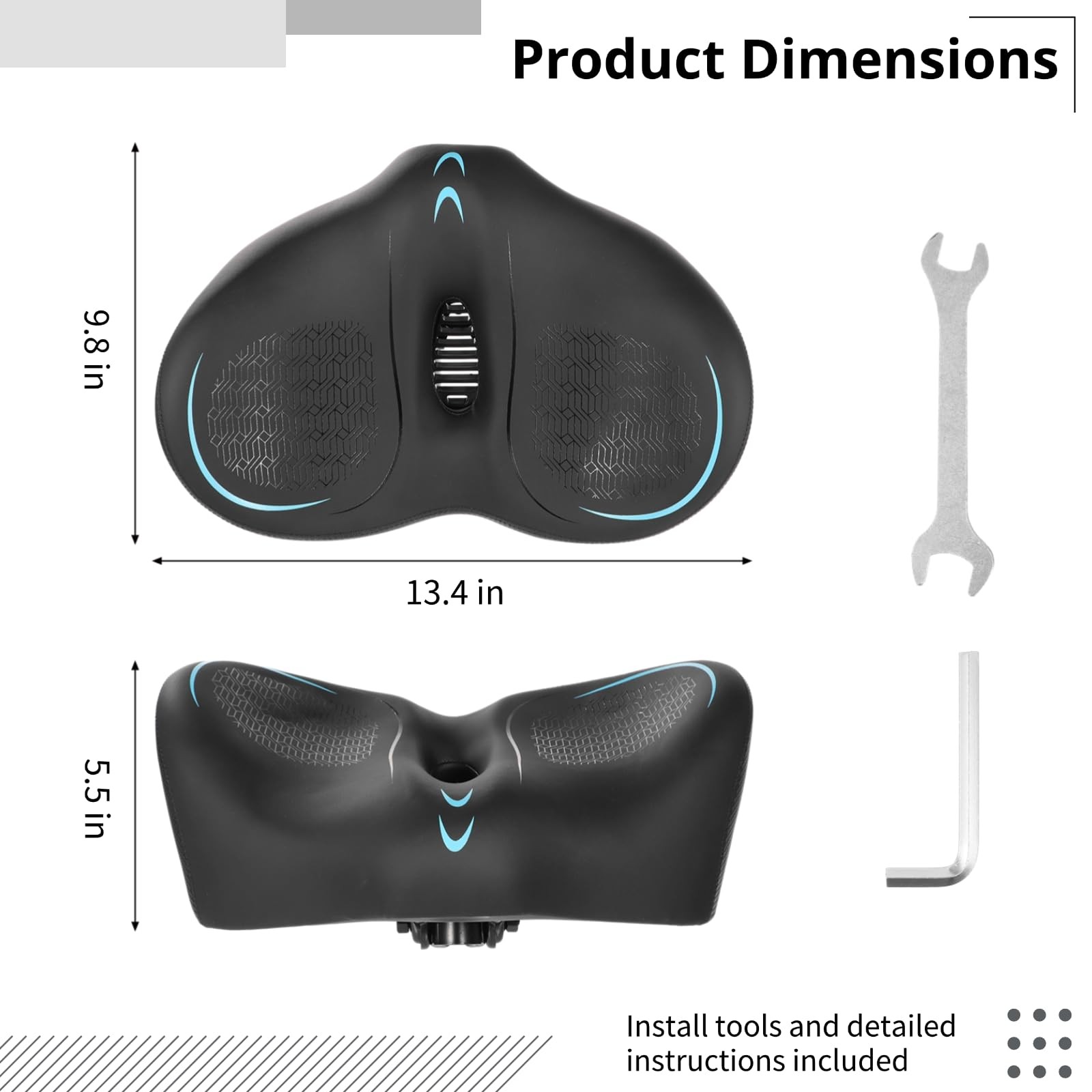 Noseless Oversized Bike Seat – Extra Wide Bicycle Seat Cushion, 13.4 x 9.8 in…
