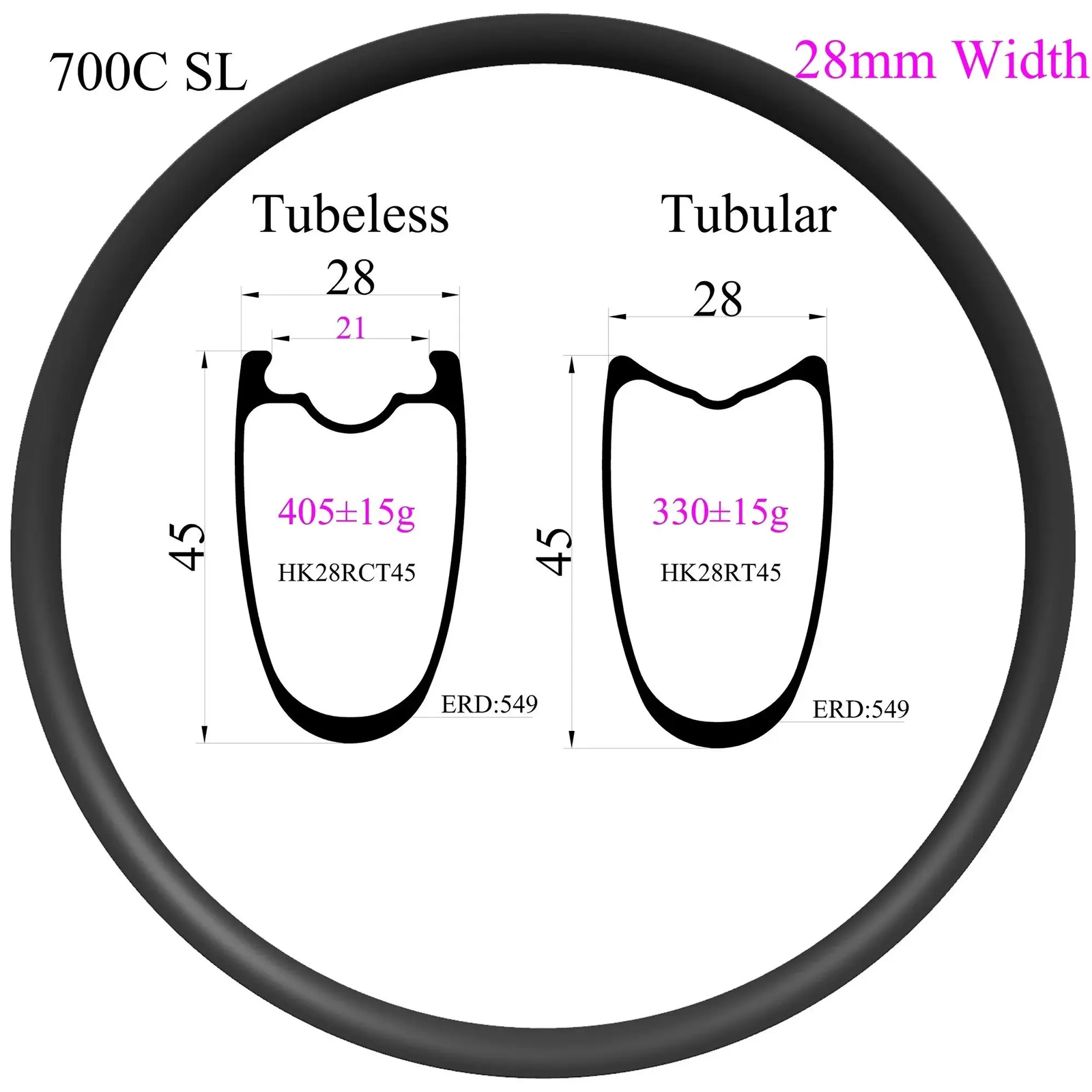 700C Carbon Fiber Gravel Bike Rim 28mmx45mm Tubeless Clincher Road Bicycle Wheel