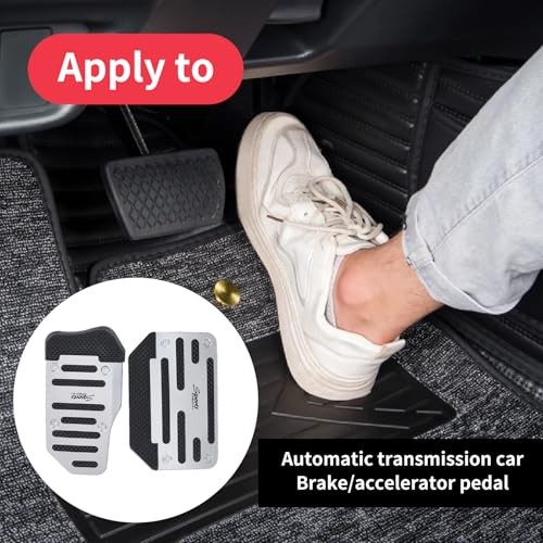 1 Pack 2 White Non-Slip Car Pedal Pad Kit, Premium Aluminum Alloy Brake Silvery