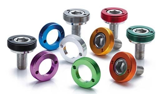Bottom Bracket Crank Bolts with Anodized Caps – M8 Square Taper RED