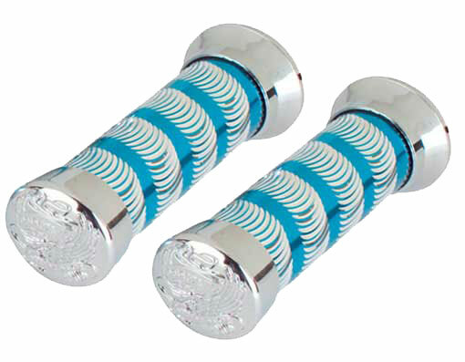 NEW! VINTAGE LOWRIDER 130MM LONG GRIPS SWIRL 9518 IN BLUE/CHROME EAGLE.