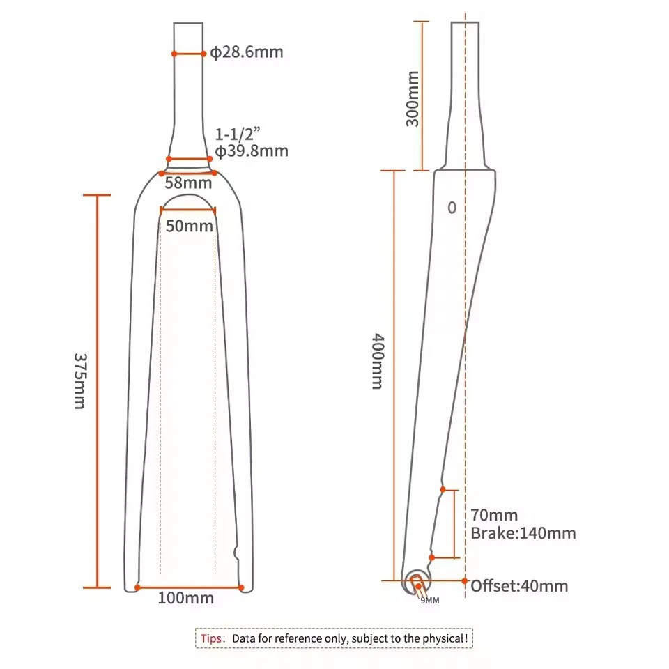 Carbon Gravel / Road Bike Front Fork Internal Cable Routing Thru Axle 12*100mm