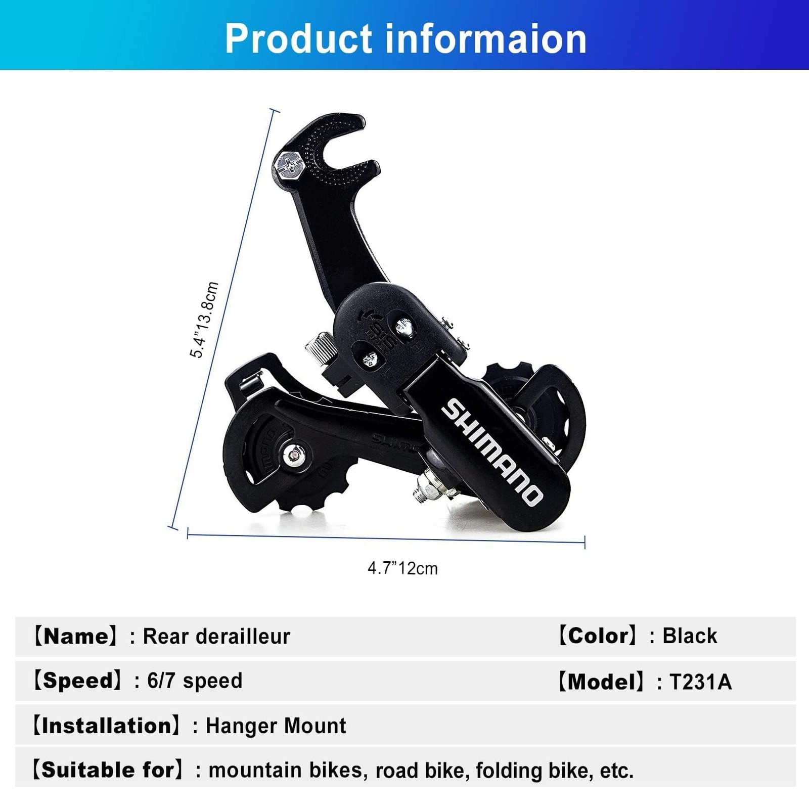 Rear Derailleur RD-TZ31-A 6/7 Speed Direct Hanger Mount for Mountain Bike
