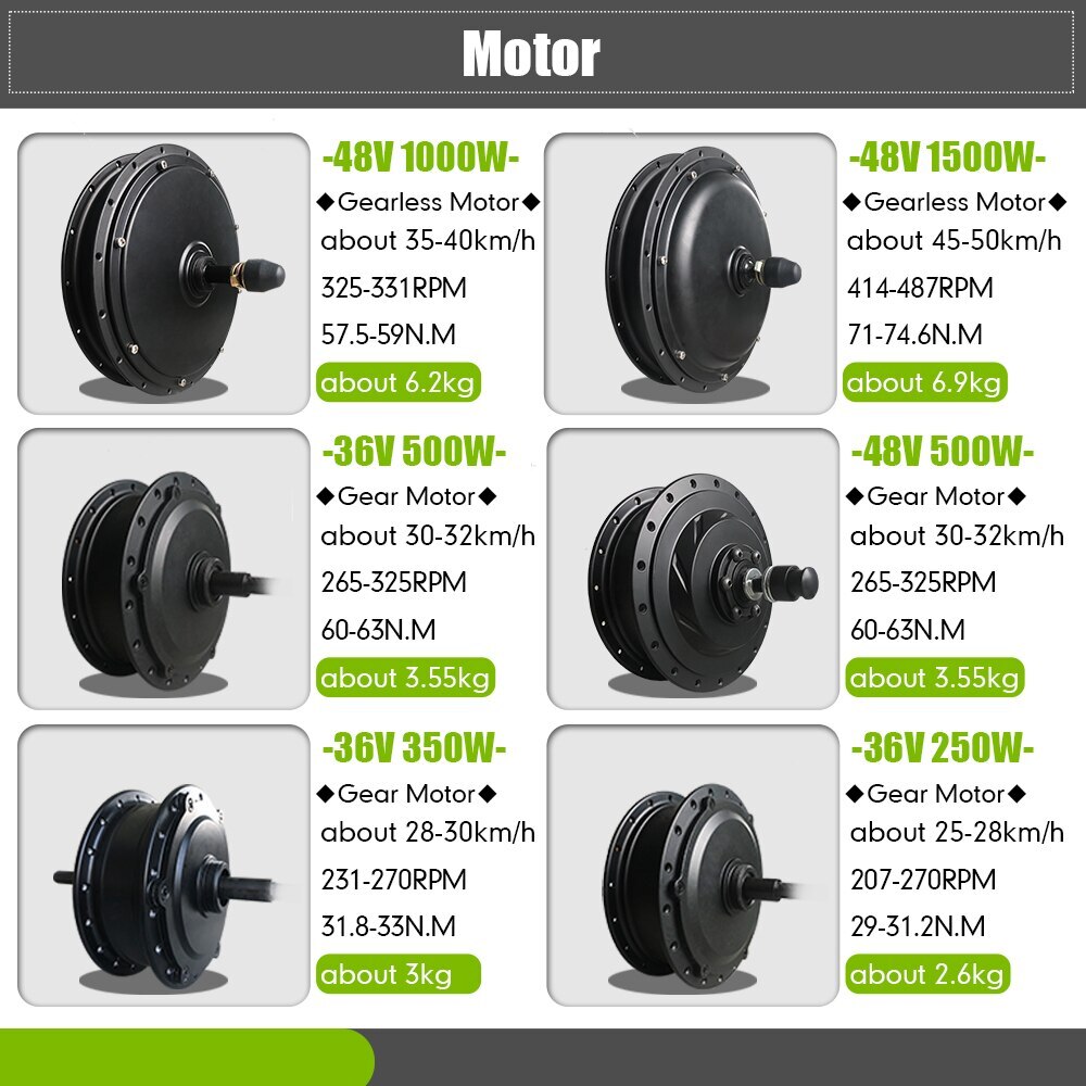 48V 250W 350W 500W 1000W 1500W Rear Cassette Ebike Motor Wheel Conversion Kit