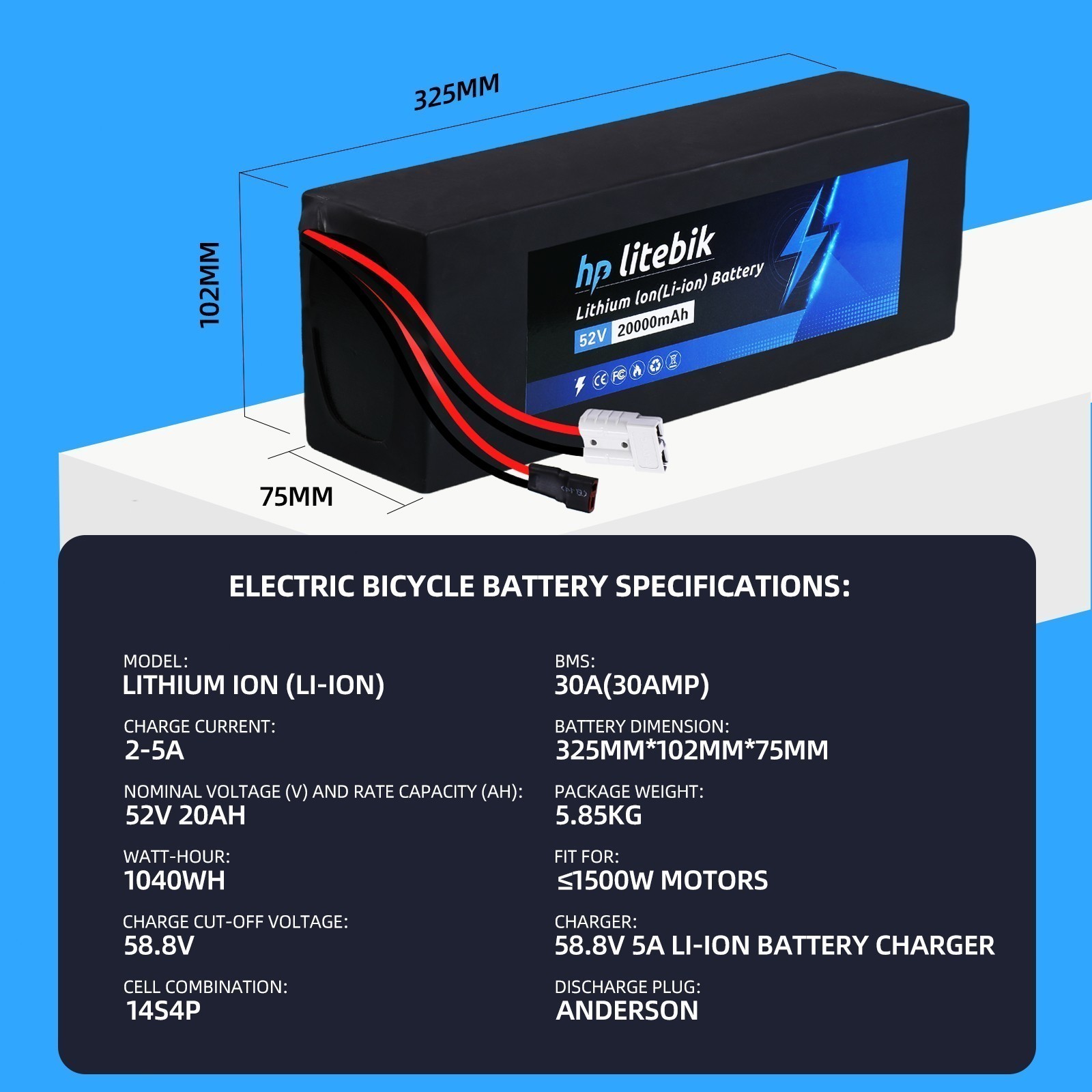 36V/48V/52V/60V/72V 20Ah electric bicycle Lithium Battery Bike Battery 200-3600W